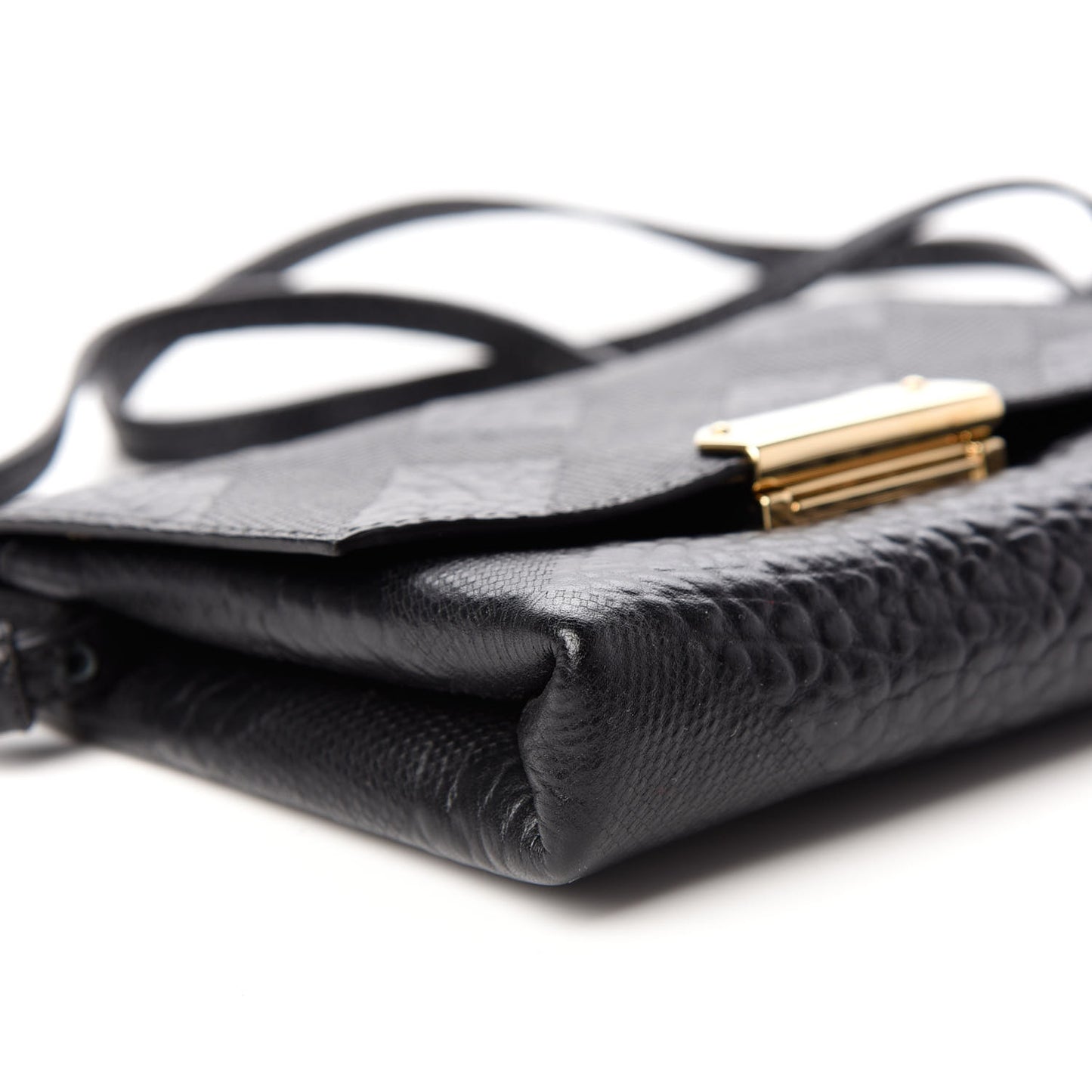 Signature Grain Calfskin Check Embossed Langley Crossbody Black