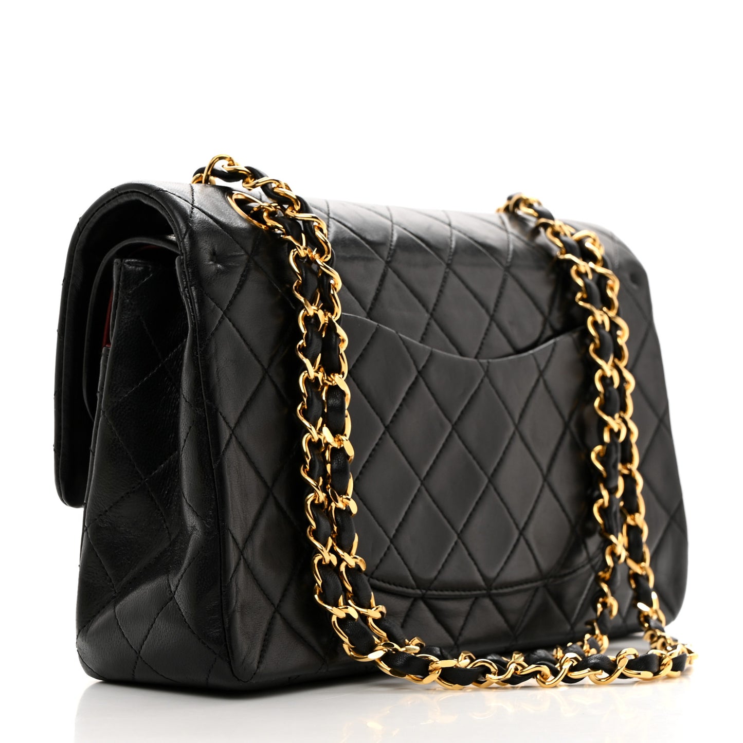 Lambskin Quilted Medium Double Flap Black