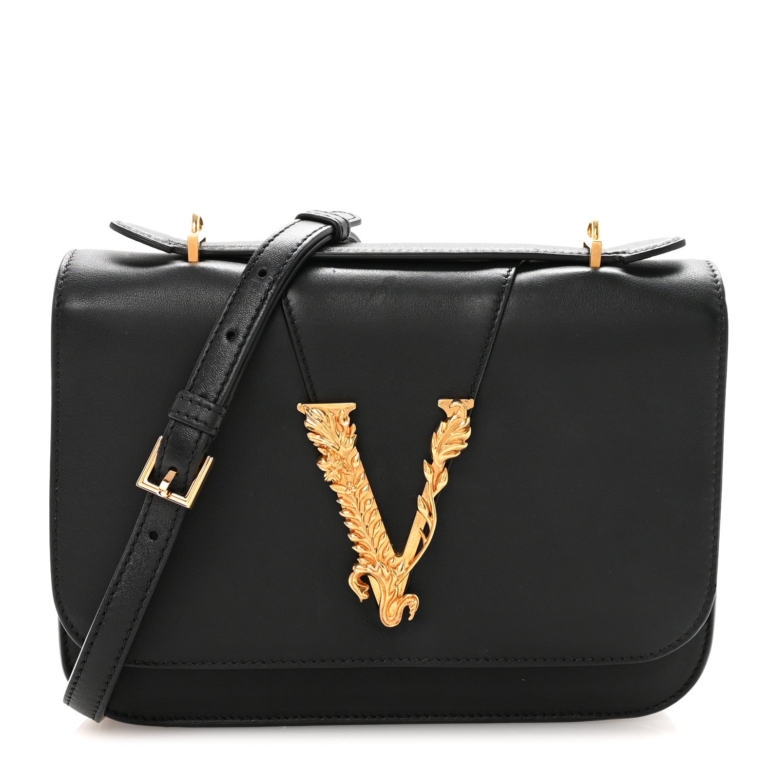 Versace Vitello Barocco Virtus Top Handle Shoulder Bag Black