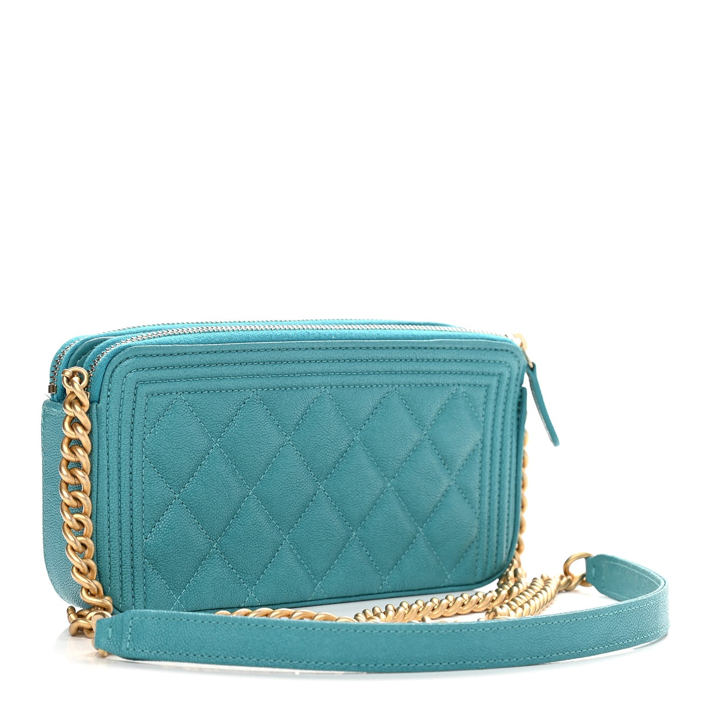 Caviar Quilted Small Boy Clutch With Chain Turquoise