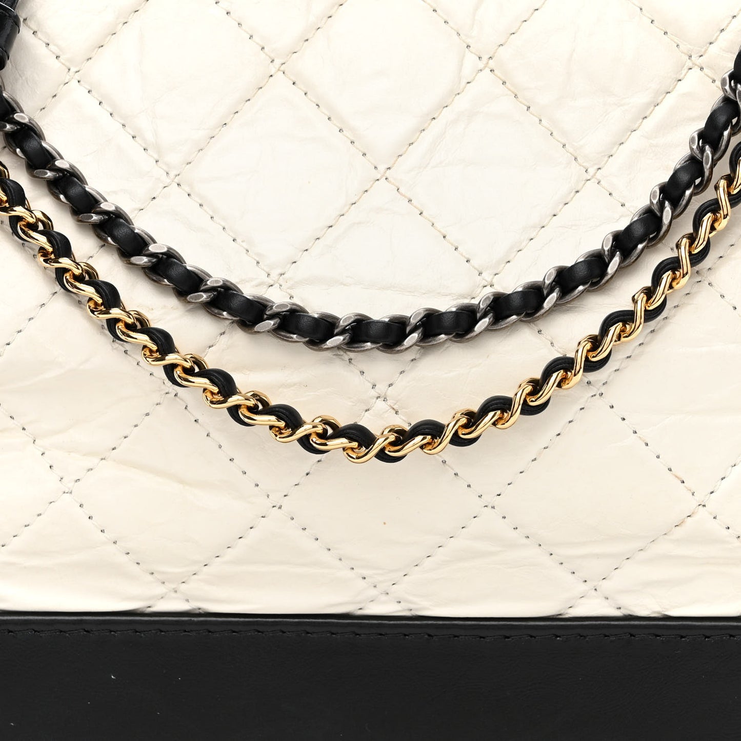 Aged Calfskin Quilted Medium Gabrielle Hobo Black White