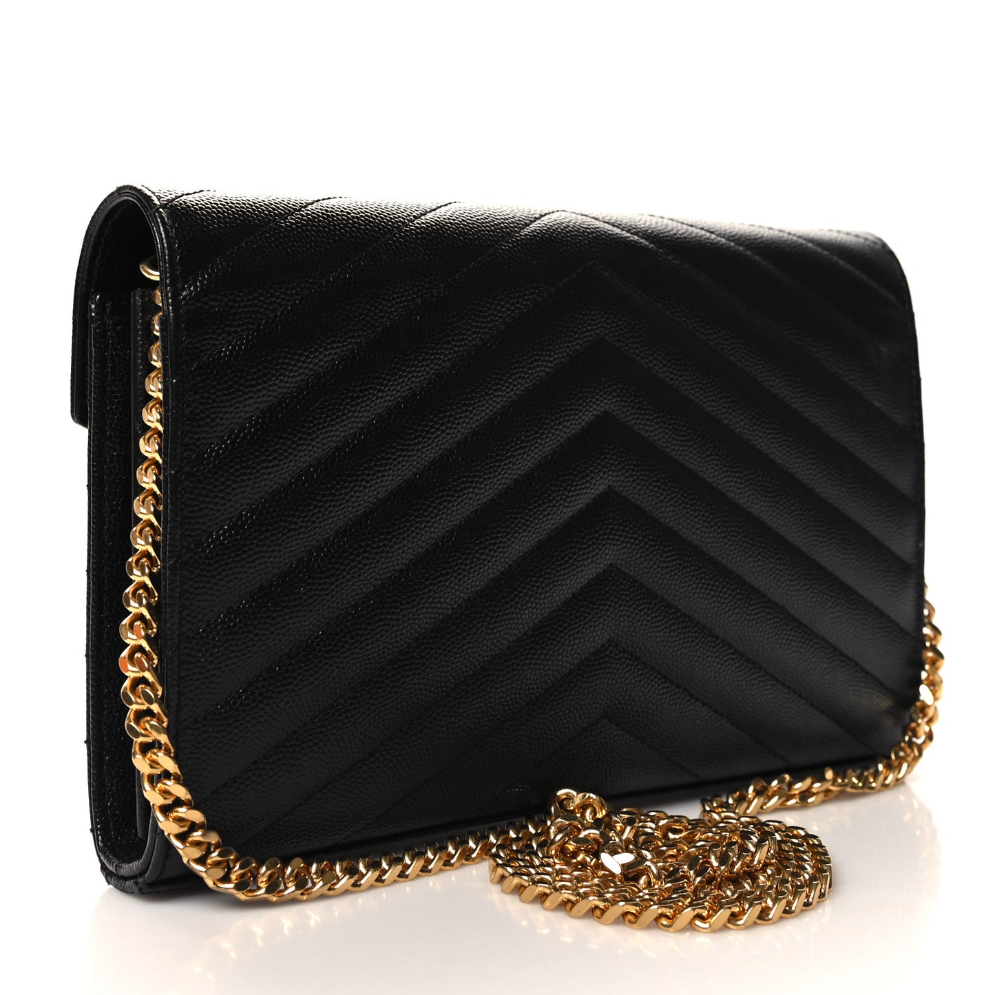 Grain De Poudre Matelasse Chevron Monogram Chain Wallet Black