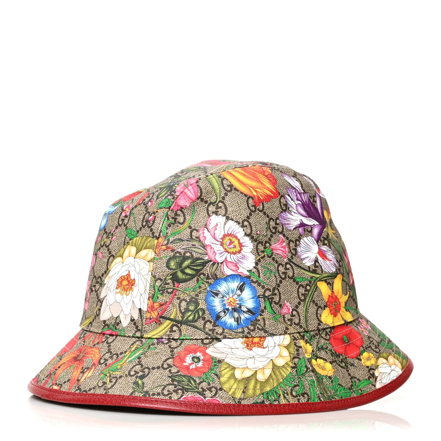 GG Supreme Monogram Flora Bucket Hat M Red