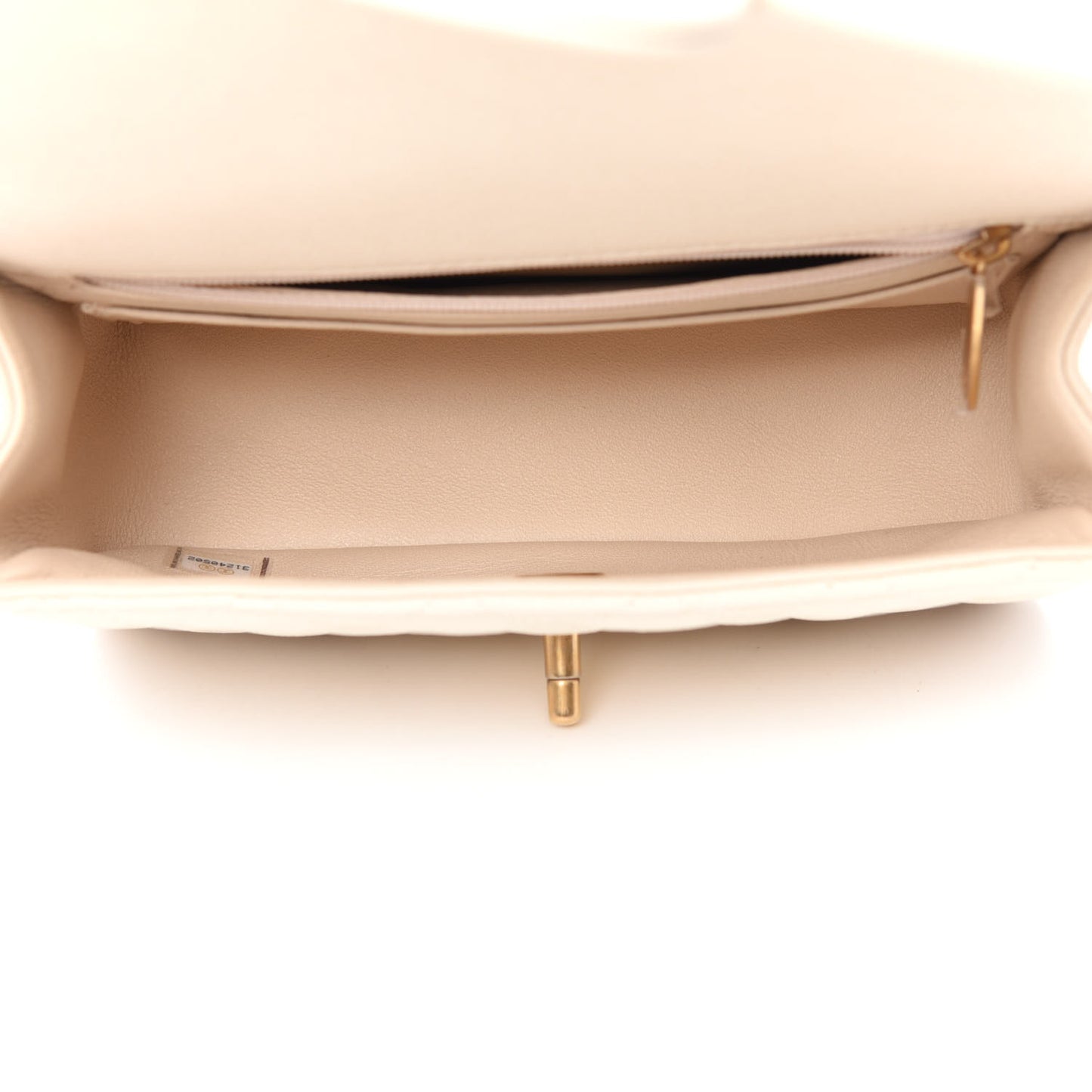 Caviar Quilted Mini Top Handle Rectangular Flap Beige