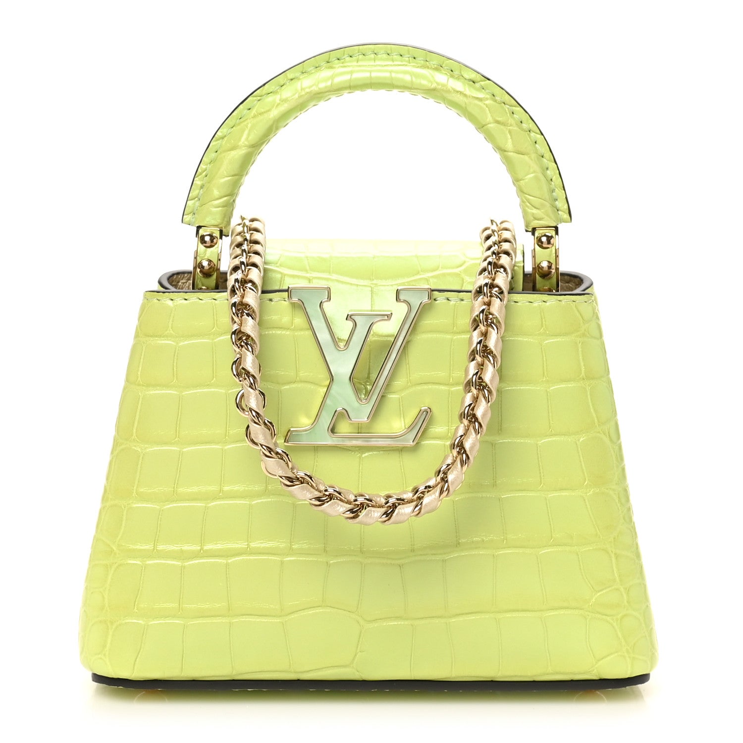 Louis Vuitton Iridescent Alligator Nano Capucines Lime 1795669