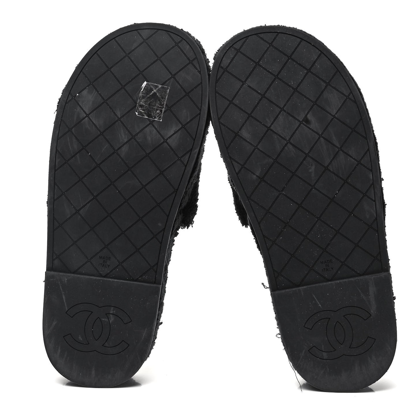 Terry Cloth Lambskin CC Sandals 40 Black