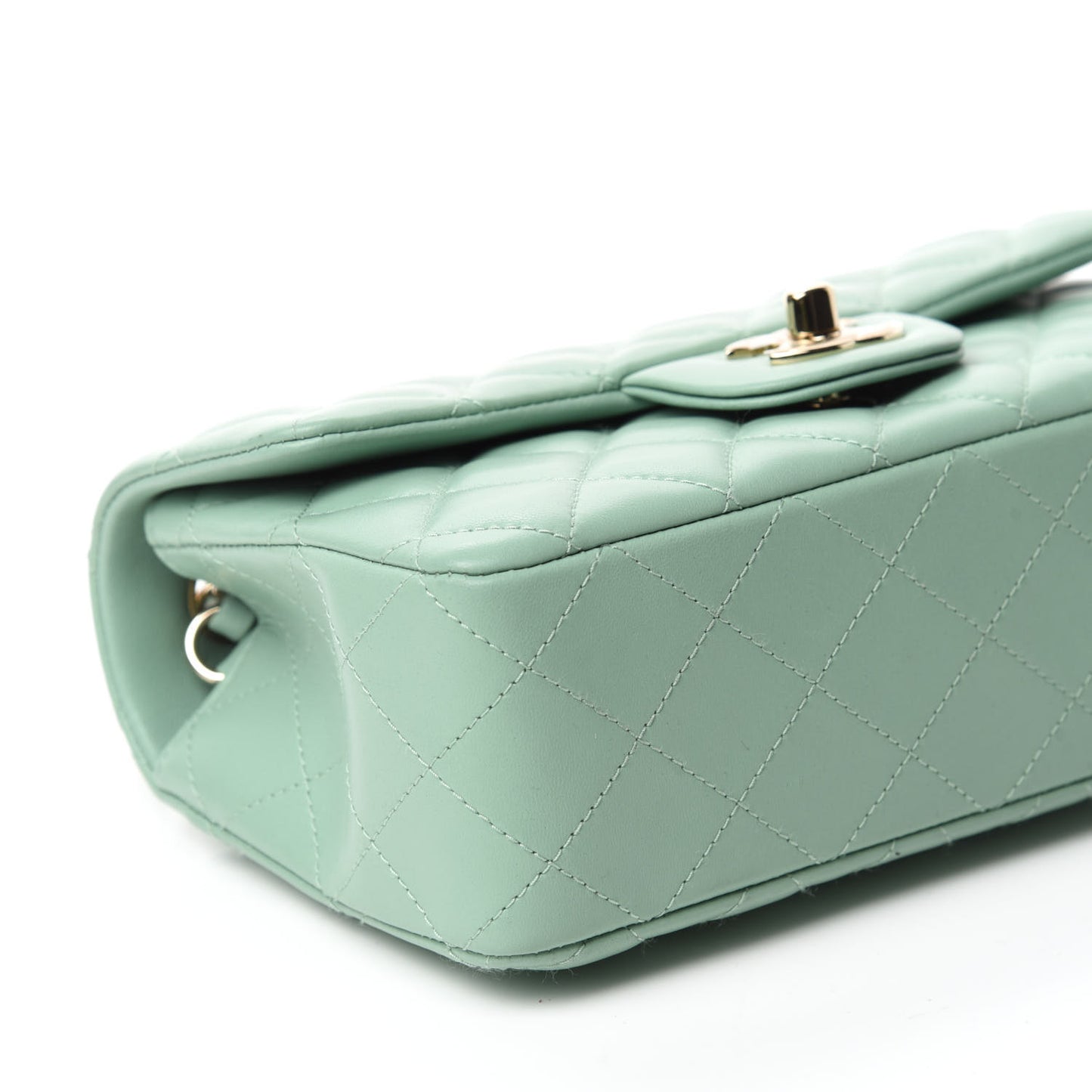 Lambskin Quilted Mini Rectangular Flap Light Green