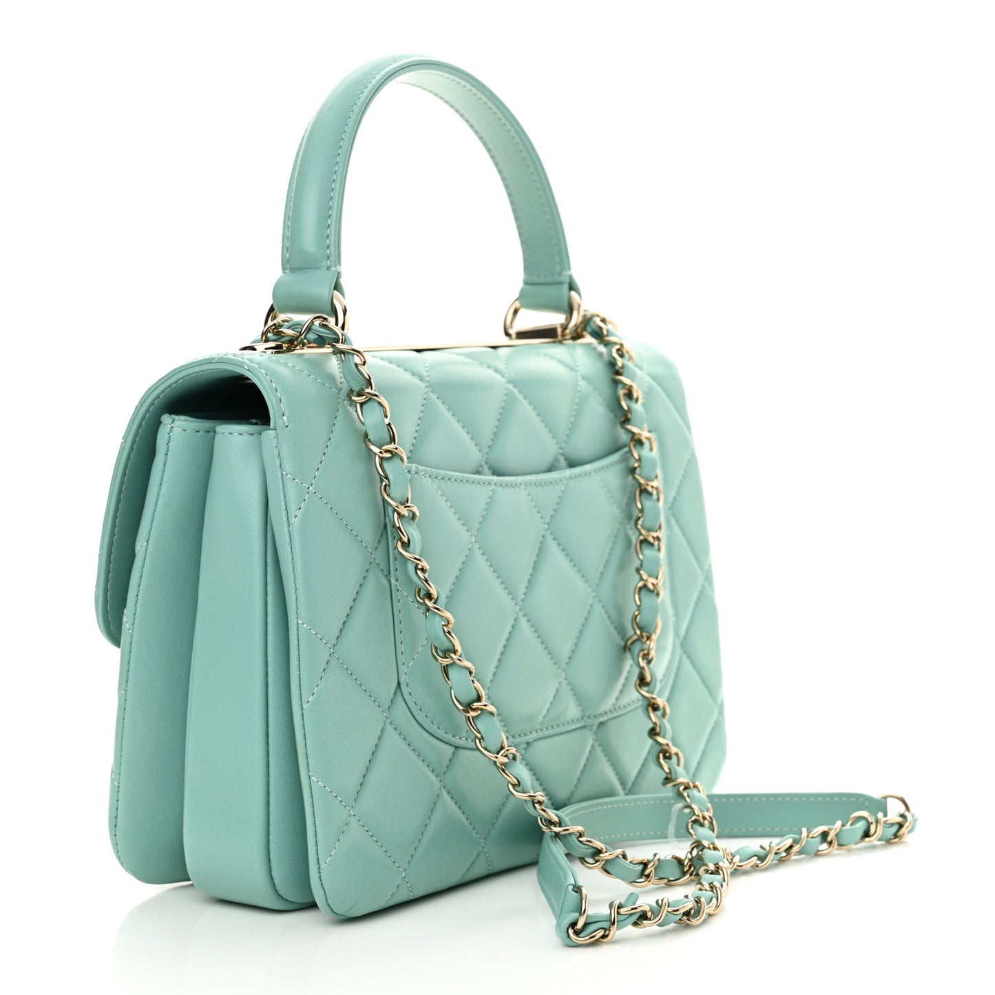 Lambskin Quilted Small Trendy CC Flap Dual Handle Bag Light Blue