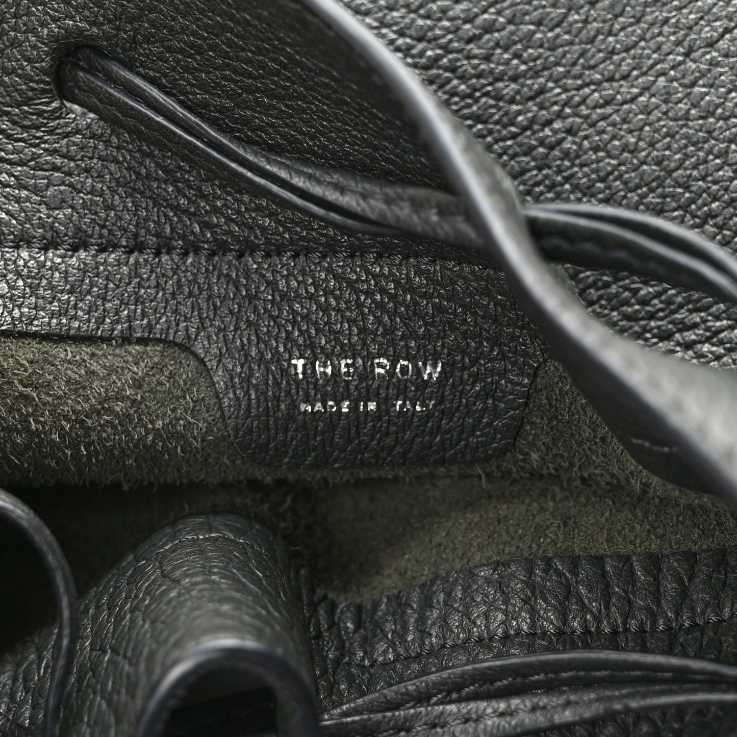 Grained Calfskin Drawstring Pouch Black