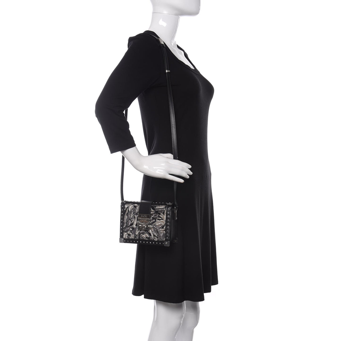 Brocade Embroidered Velvet Calfskin Mini Mitte Crossbody Black