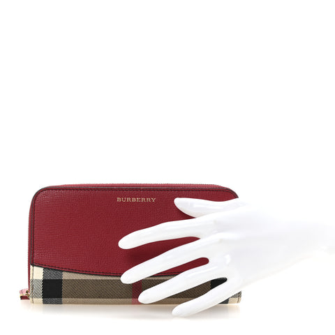 Grainy Calfskin House Check Elmore Zip Around Wallet Russet Red