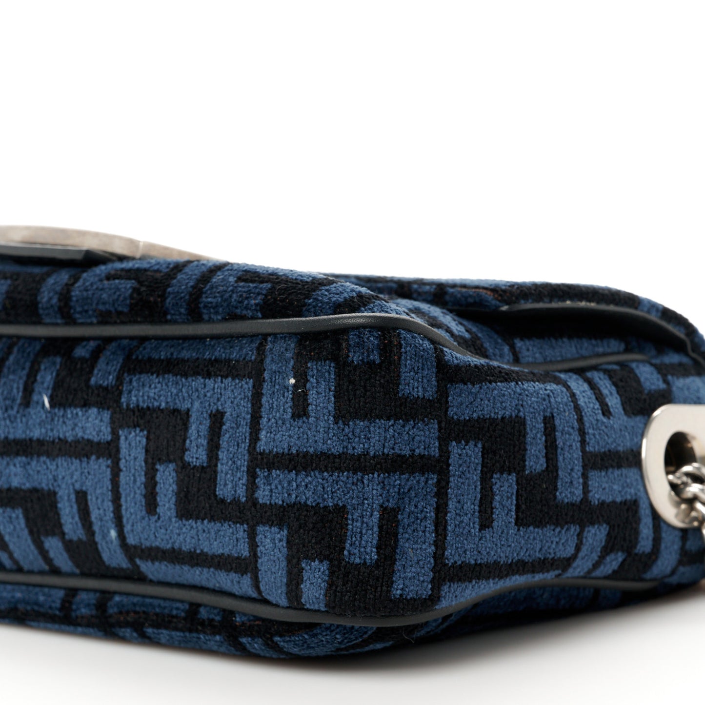 Chenille Vitello Seta FF Midi Chain Baguette Blue Black