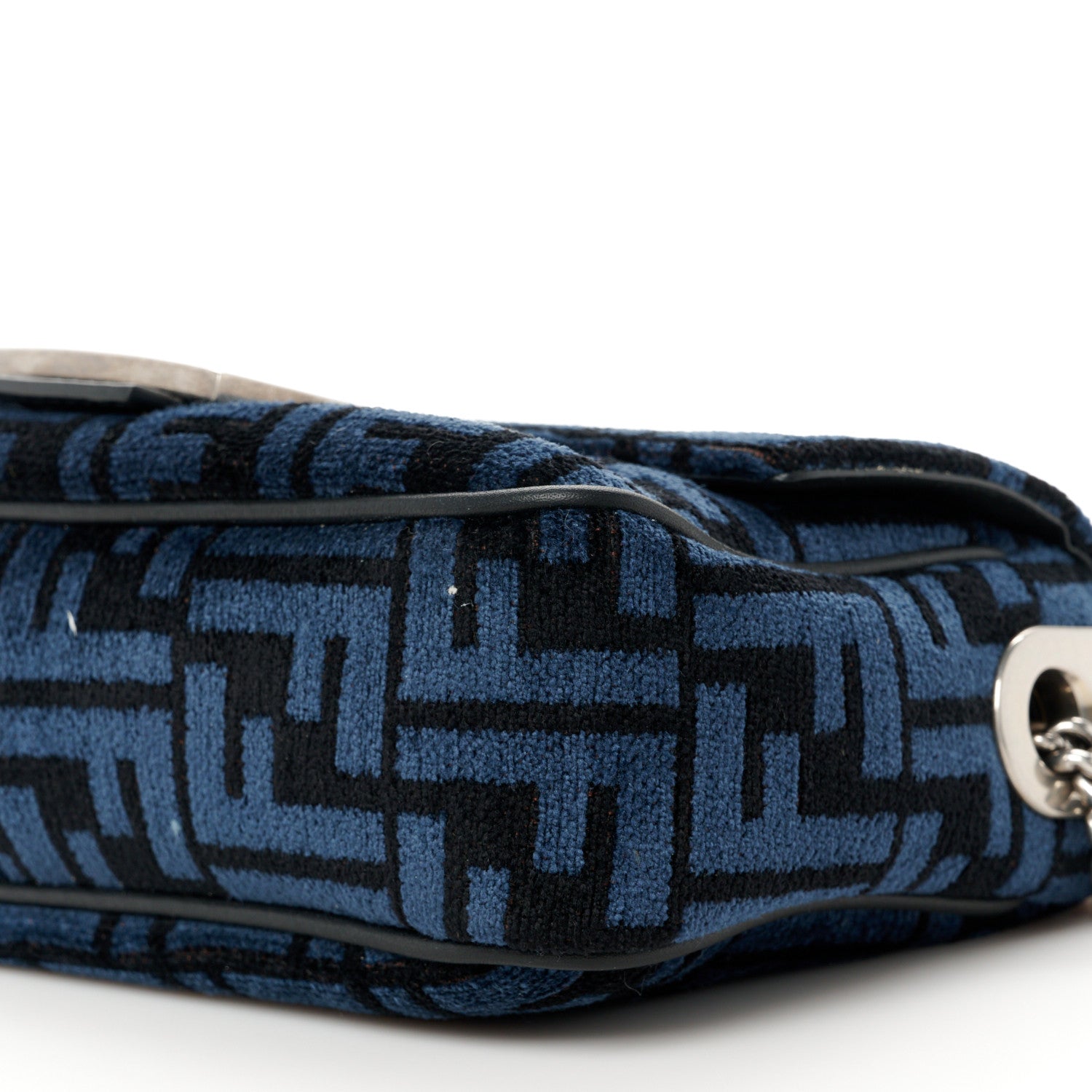 Fendi Chenille Vitello Seta FF Midi Chain Baguette Blue Black 11 of 11