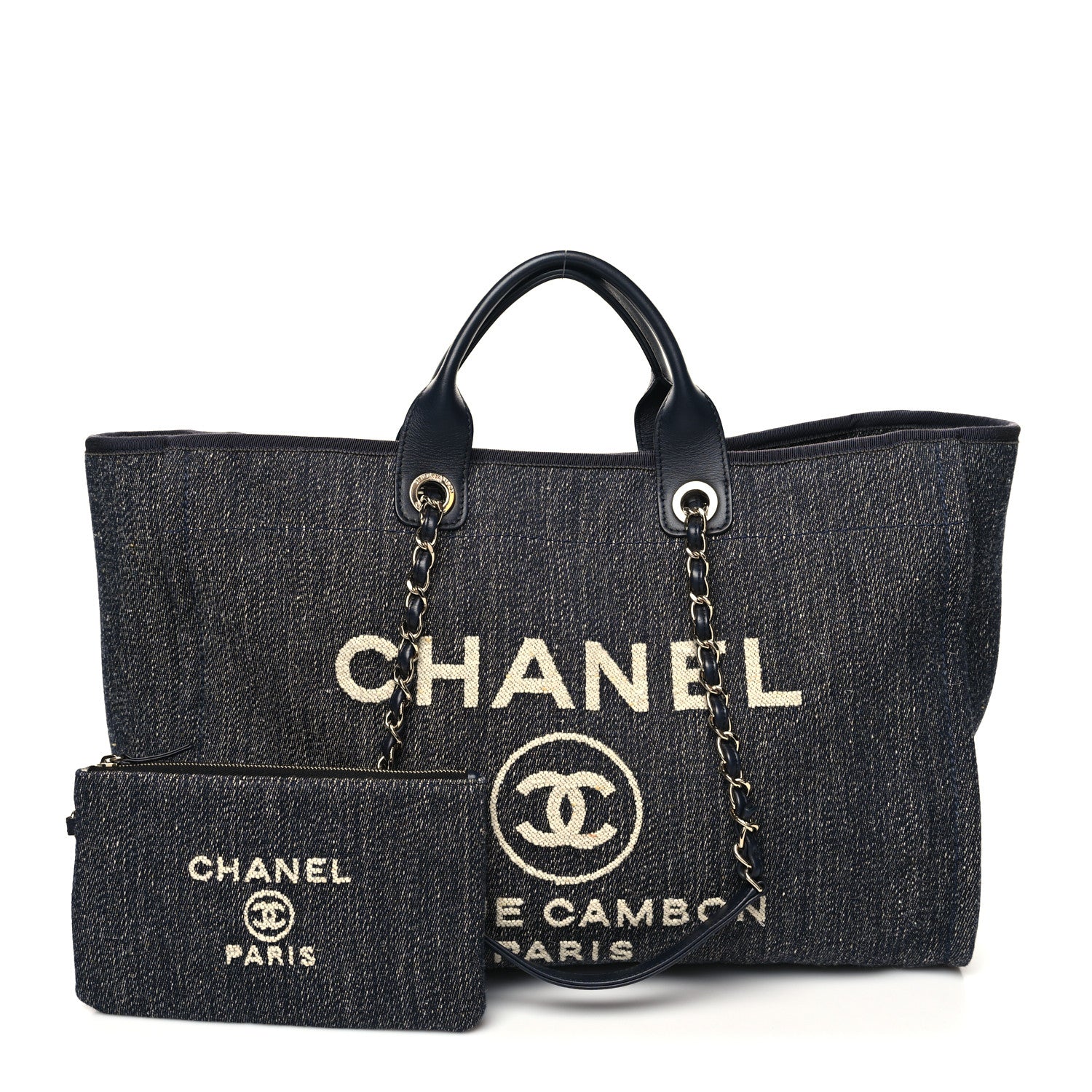 Chanel Denim Medium Deauville Tote Dark Blue White 1 of 15