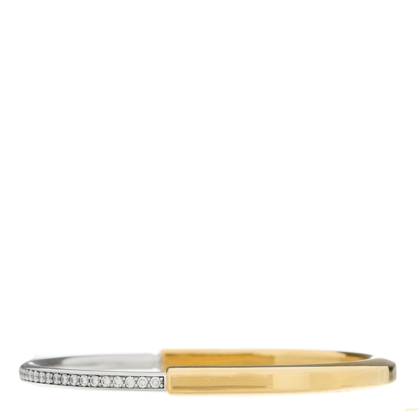 18K Yellow White Gold Diamond Tiffany Lock Half Pave Bangle Bracelet
