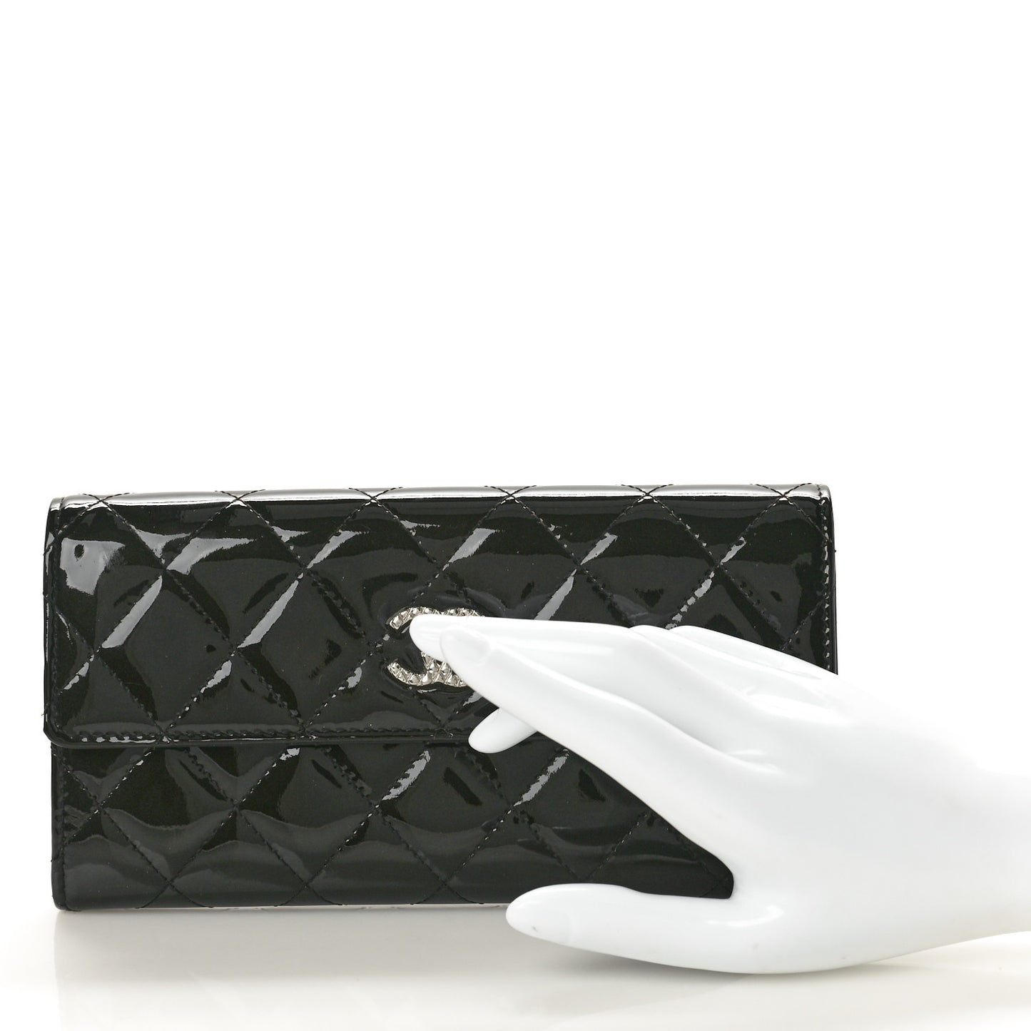 Patent Quilted Large Brilliant Flap Wallet Black