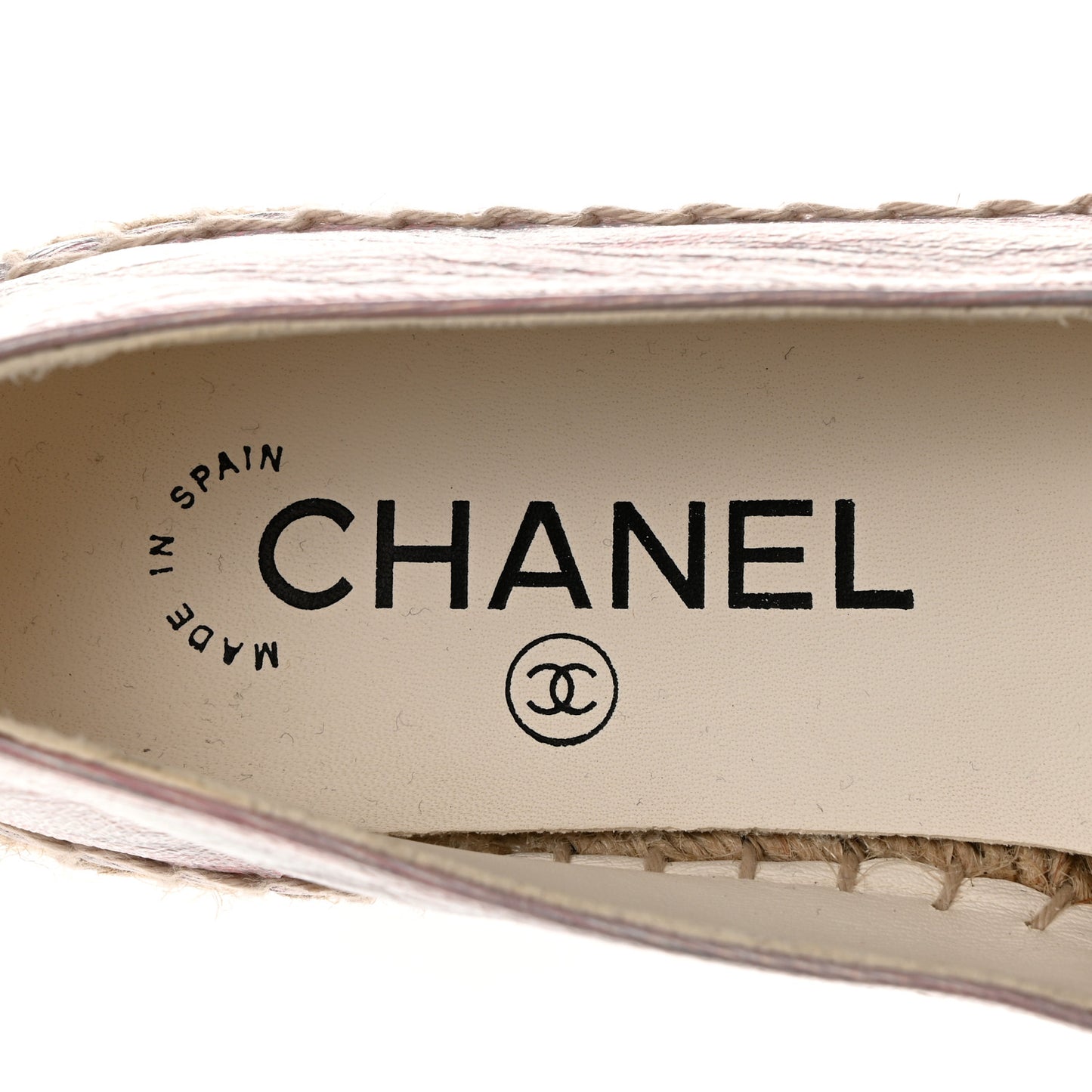 Laminated Lambskin Grosgrain Embroidered CC Espadrilles 36 Pink Silver Black