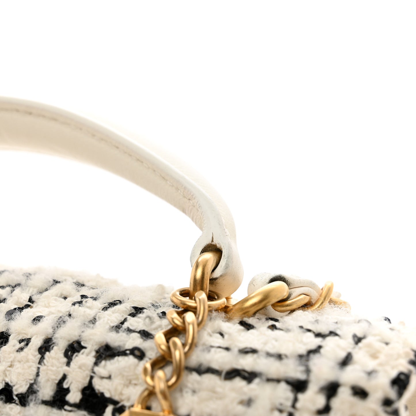 Tweed Lambskin Quilted Mini Top Handle Flap White Black