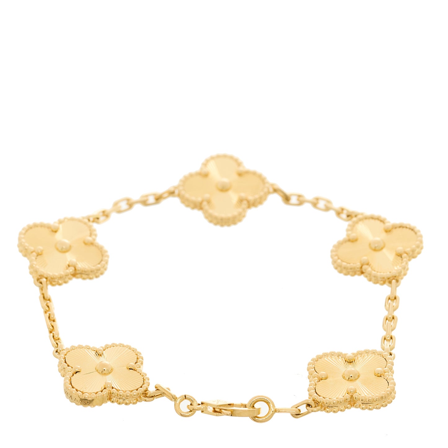 18K Yellow Gold 5 Motifs Guilloche Vintage Alhambra Bracelet