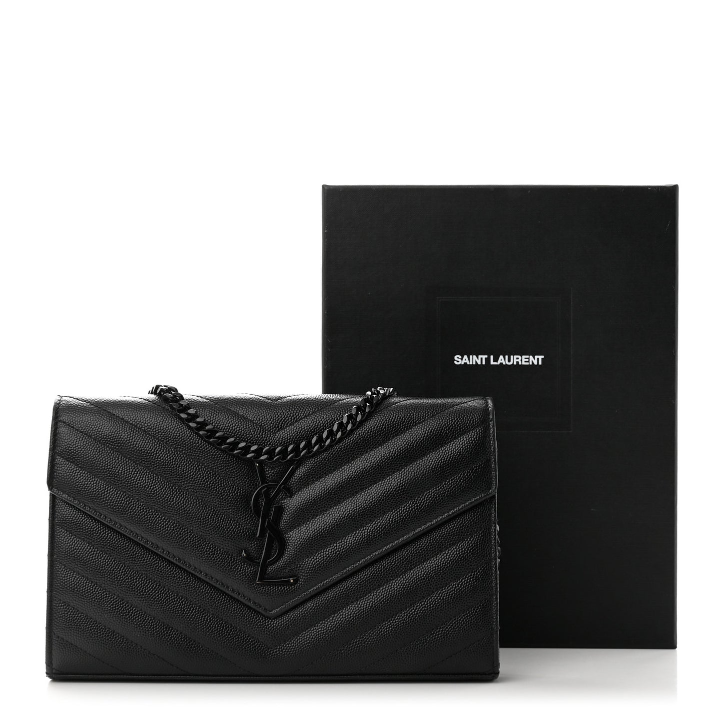 Grain De Poudre Matelasse Chevron Monogram Monochrome Chain Wallet Black