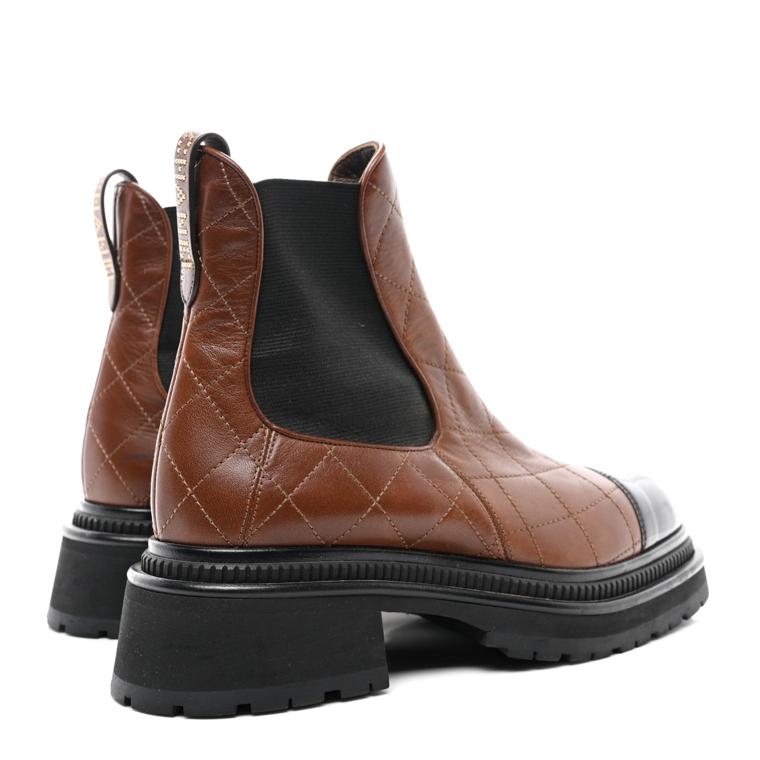 Chanel Calfskin Patent Cap Toe Quilted Short Boots 39 Brown Black 4 of 11