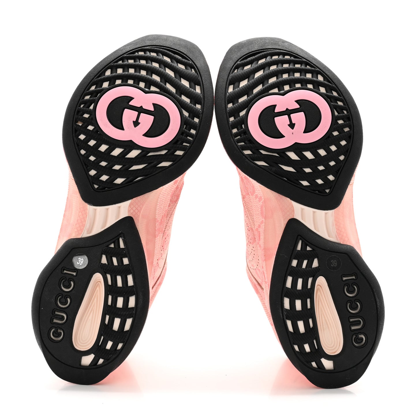 Ultralight Plume Calfskin Monogram Printed Womens Gucci Run Sneakers 39 Pale Pink