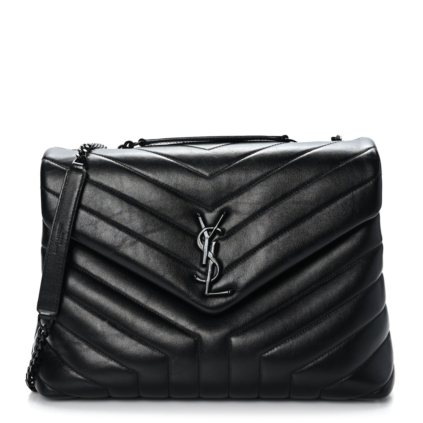 Calfskin Y Quilted Monogram Monochrome Medium Loulou Chain Satchel Black