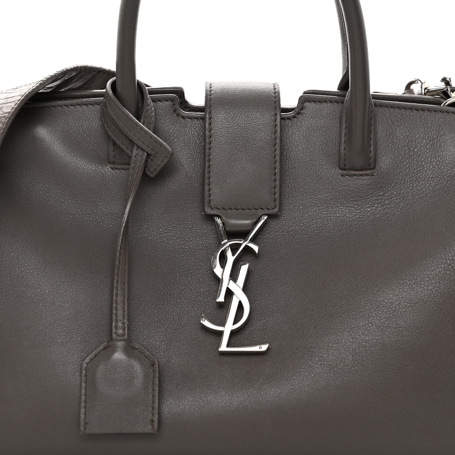 Saint Laurent Smooth Calfskin Crocodile Embossed Baby Monogram Downtown Cabas Earth 7 of 10