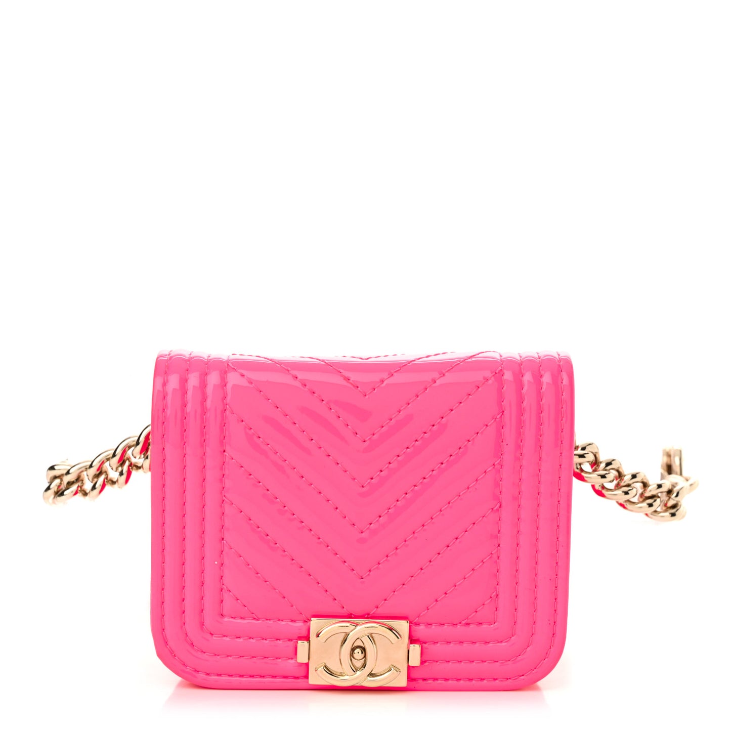 Patent Chevron Boy Flap Waist Belt Bag Pink