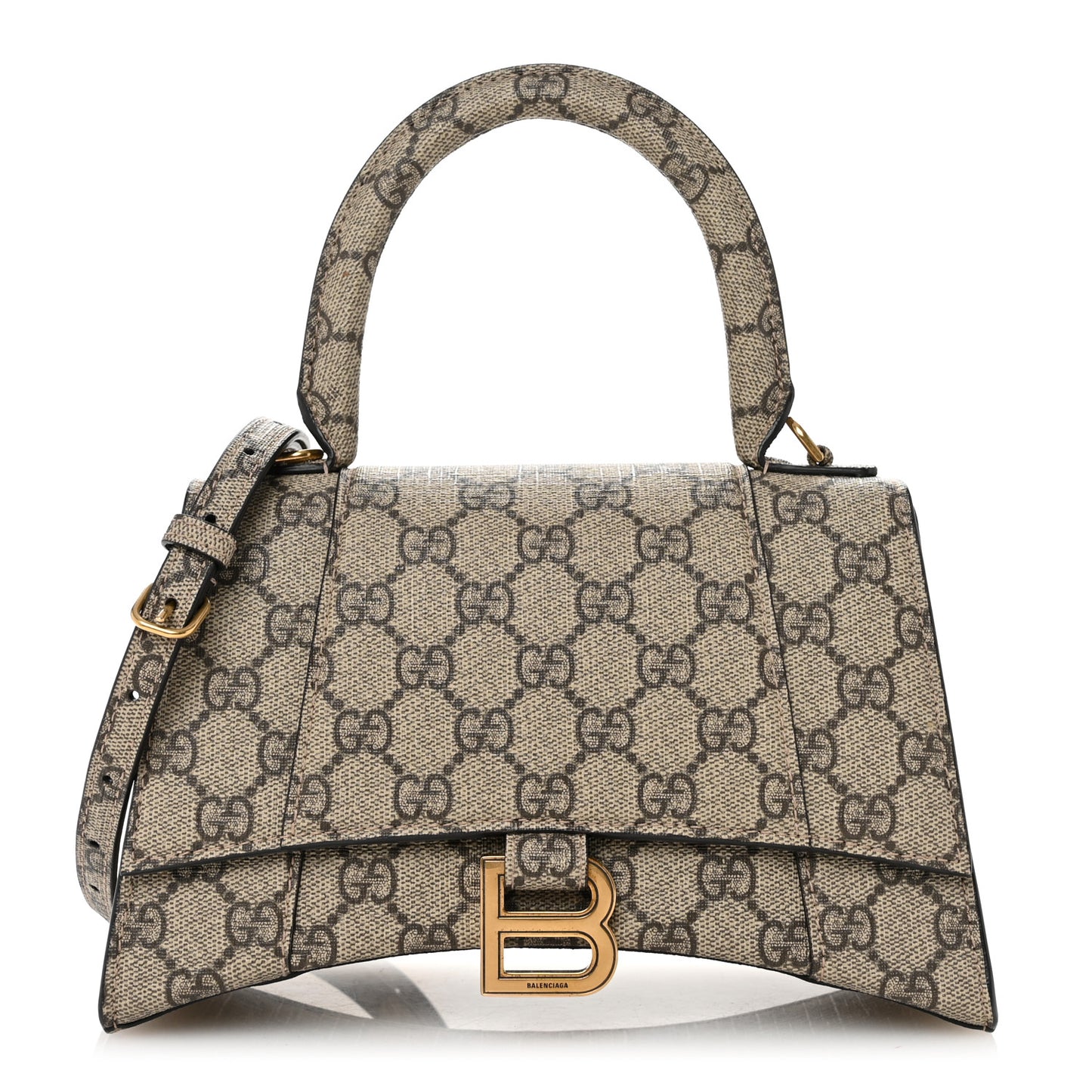 X GUCCI GG Supreme Monogram Small Hourglass Top Handle Bag Beige Ebony