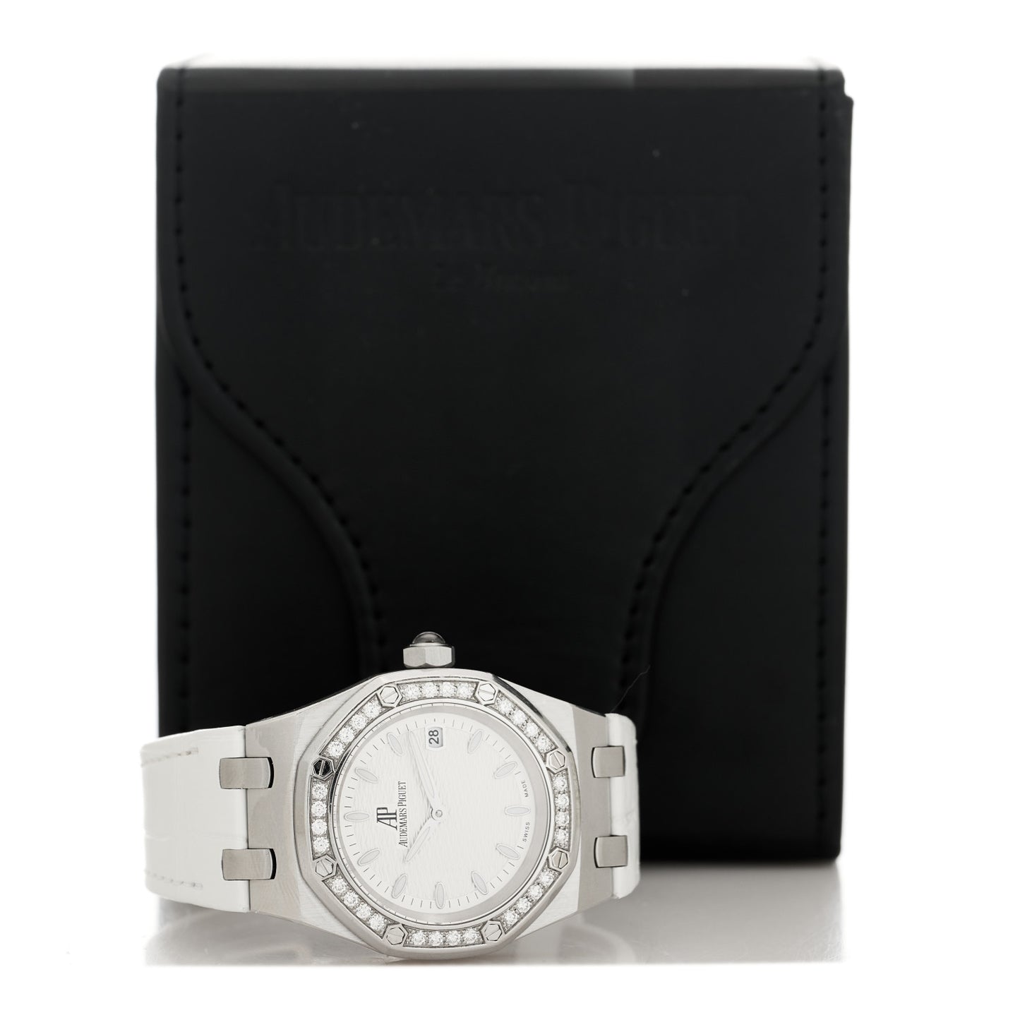 Stainless Steel Alligator Diamond 33mm Royal Oak Quartz Watch White 67601ST.ZZ.D012CR.01