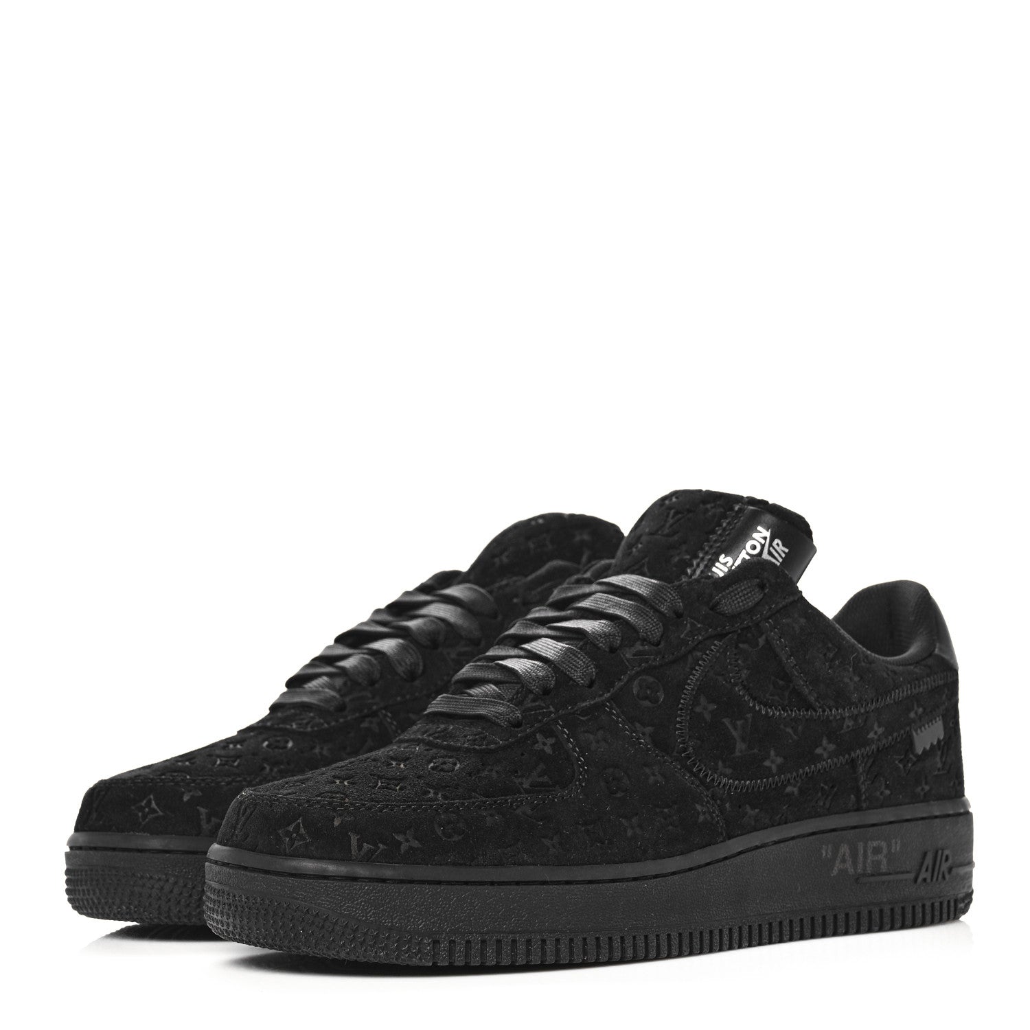 Louis Vuitton X NIKE AIR FORCE 1 Suede Calfskin Monogram Mens Low Top Sneakers 8 Black 3 of 12