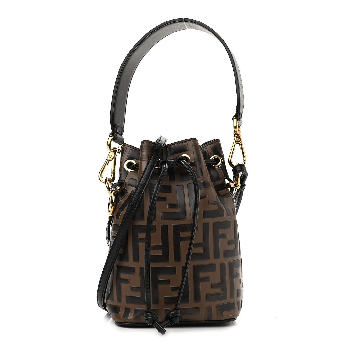 Vitello Liberty F is Fendi Bi-Color FF 1974 Embossed Mini Mon Tresor Bucket Bag Maya Black