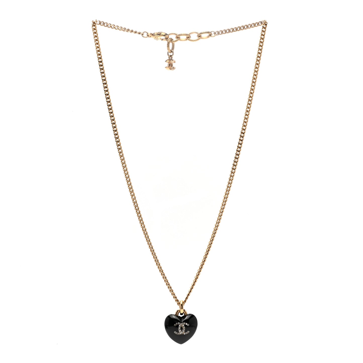 Resin Crystal CC Heart Necklace Black Gold
