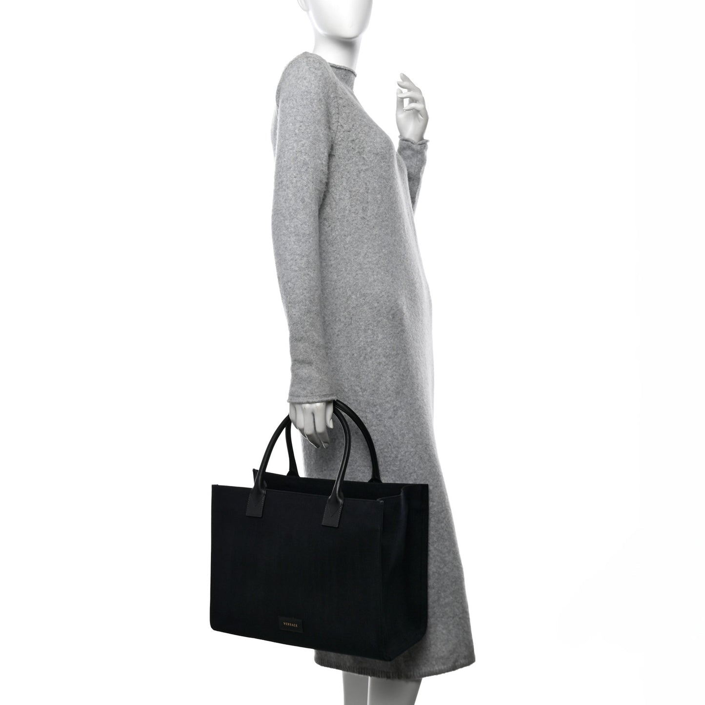 Canvas Suppler Calfskin Cabas GV Signature Tote Black