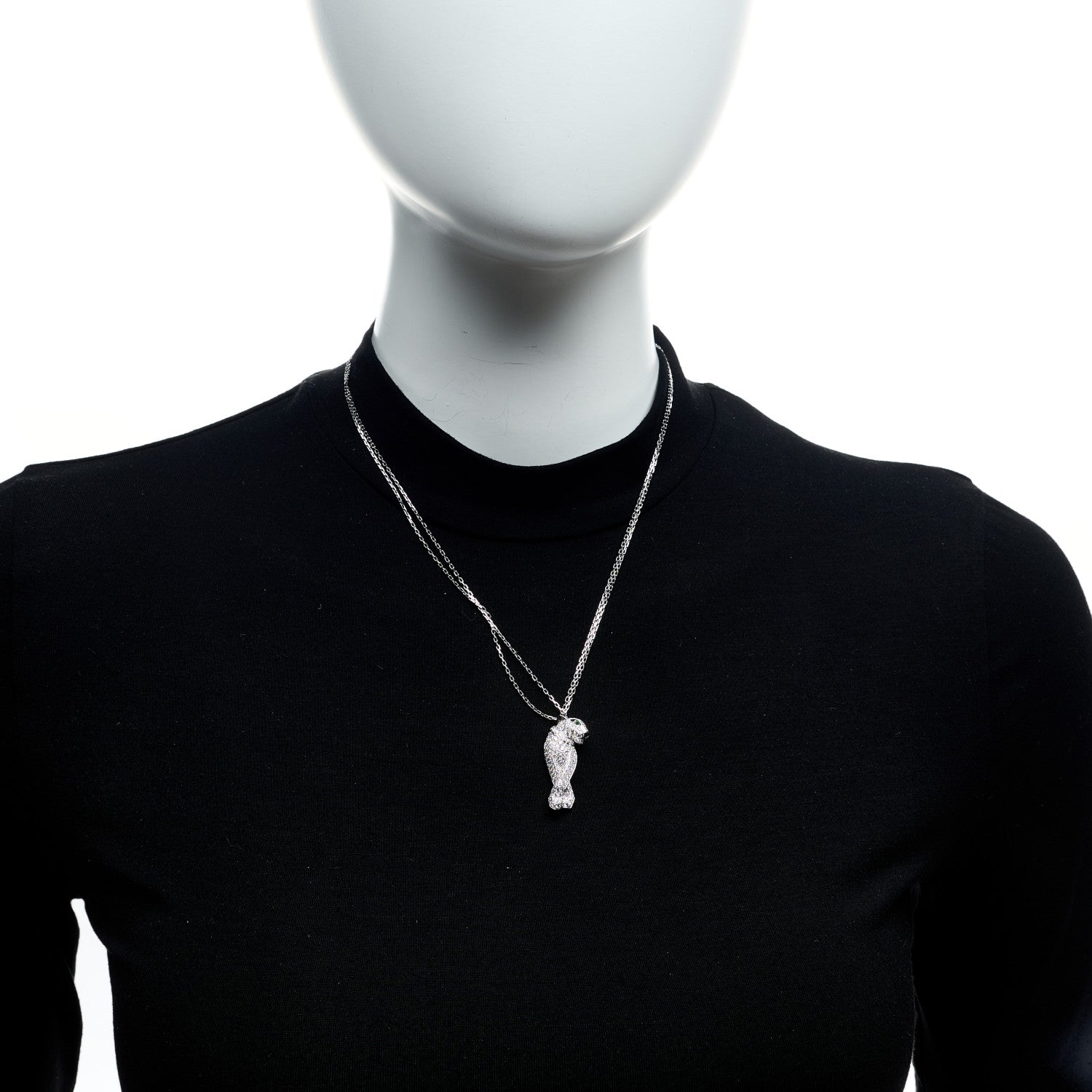 Cartier 18K White Gold Diamond Onyx Emerald Panthere De Cartier Pendant Necklace 2 of 6