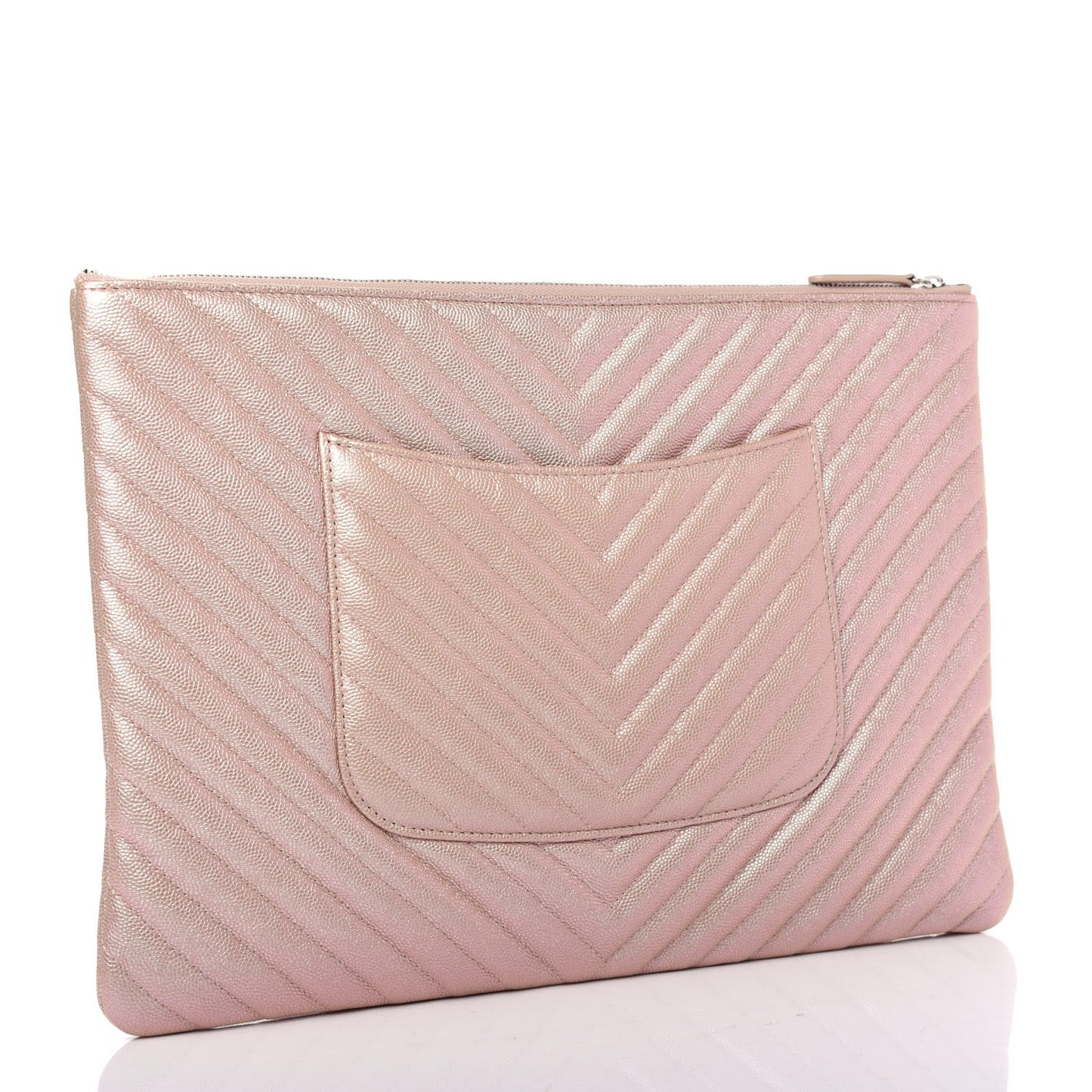 Iridescent Caviar Chevron Quilted Medium Cosmetic Case Light Gold