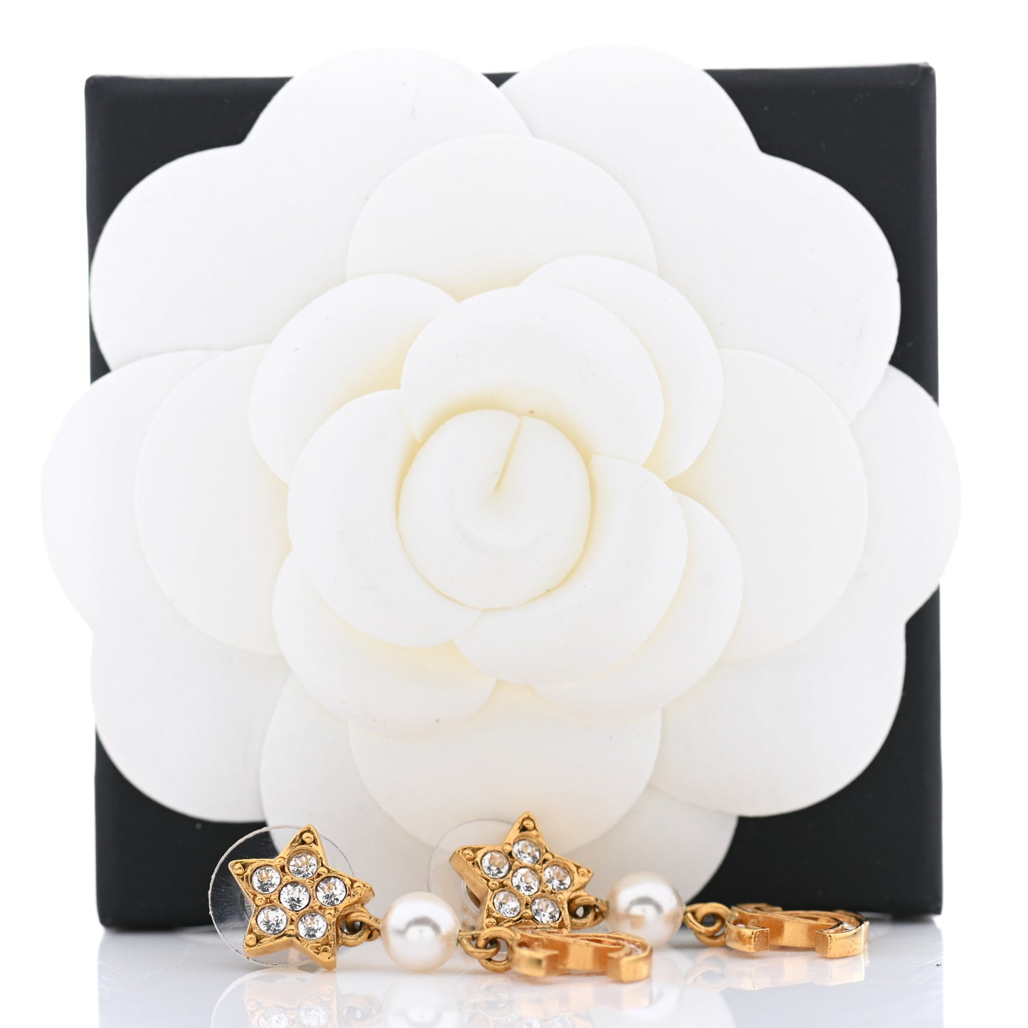 Crystal Pearl CC Star Drop Earrings Gold