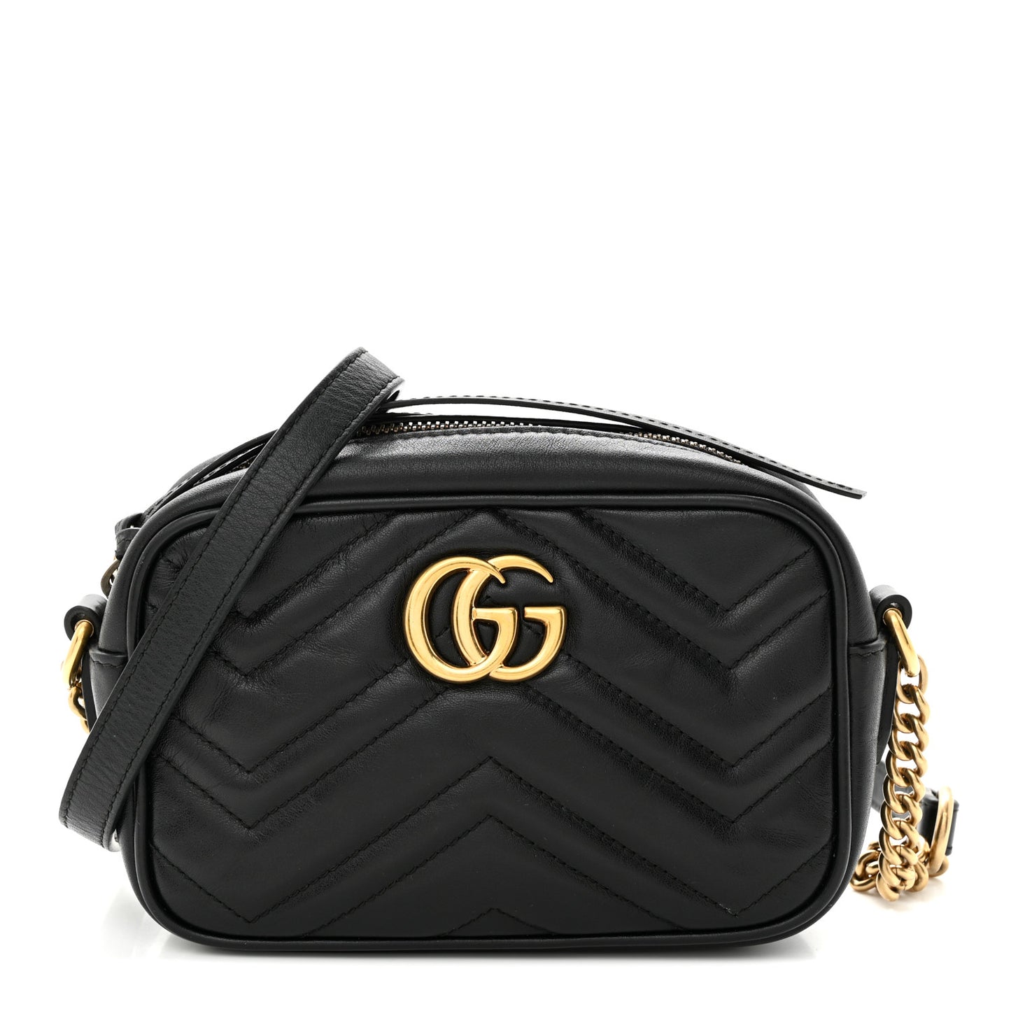 Calfskin Matelasse Mini GG Marmont Chain Shoulder Bag Black