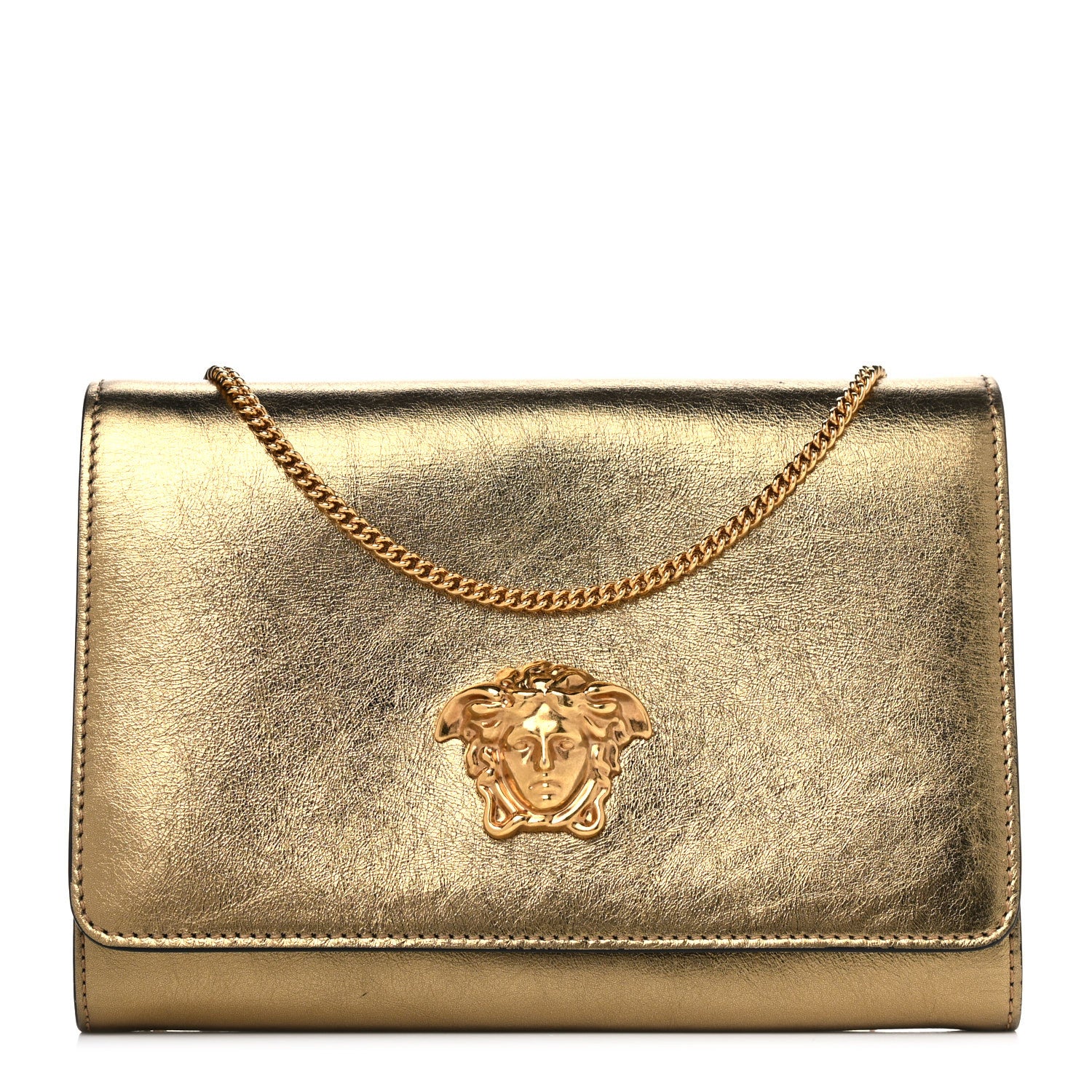 Versace Metallic Vitello Palazzo Medusa Evening Clutch Bag Gold