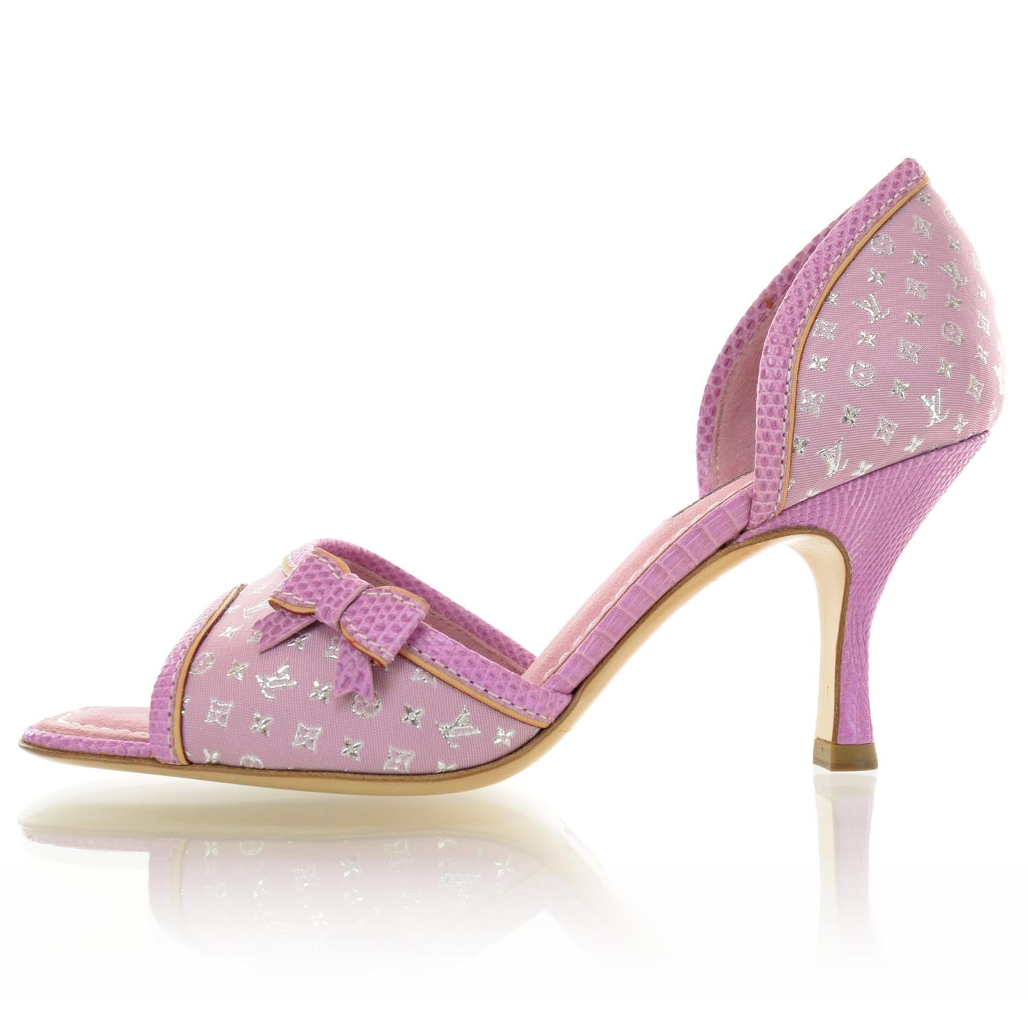 ルイヴィトンVUITTONピンクサテンハイヒール・パンプス Louis Vuitton Mini Lin Monogram Heels Pumps 36 Pink 37341