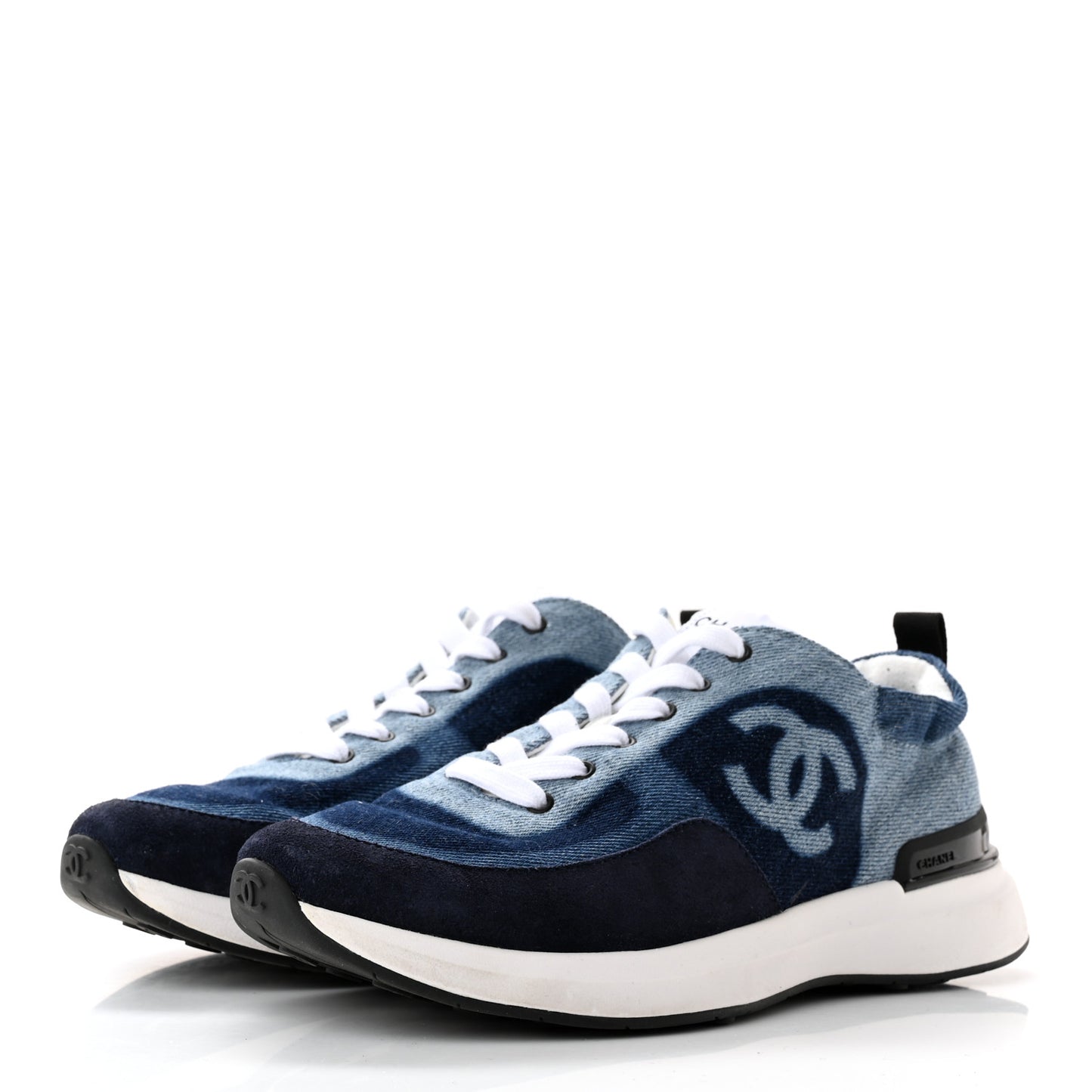 Denim Suede Calfskin Womens CC Sneakers 37 Dark Blue