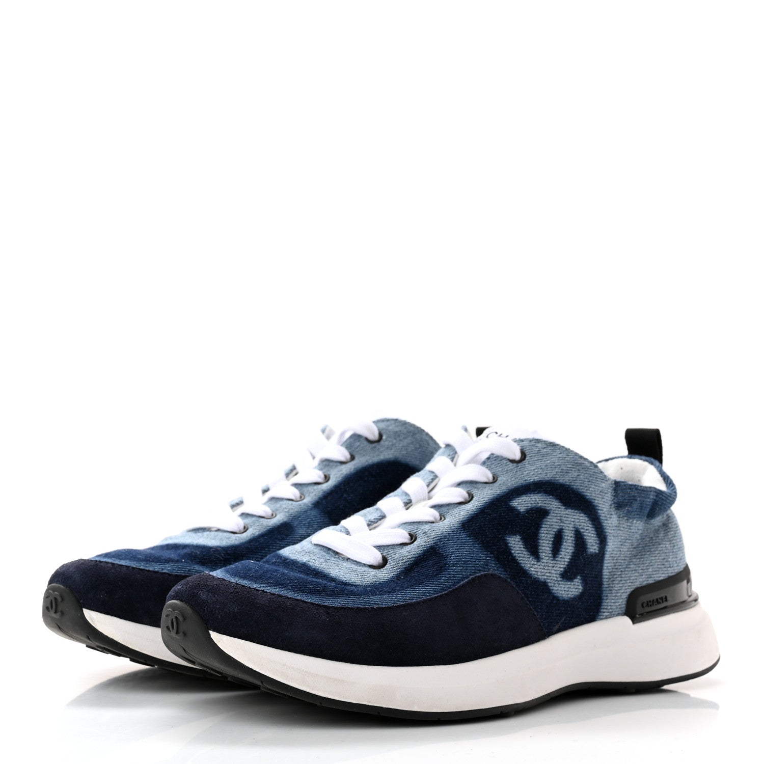 Chanel Denim Suede Calfskin Womens CC Sneakers 37 Dark Blue 3 of 12