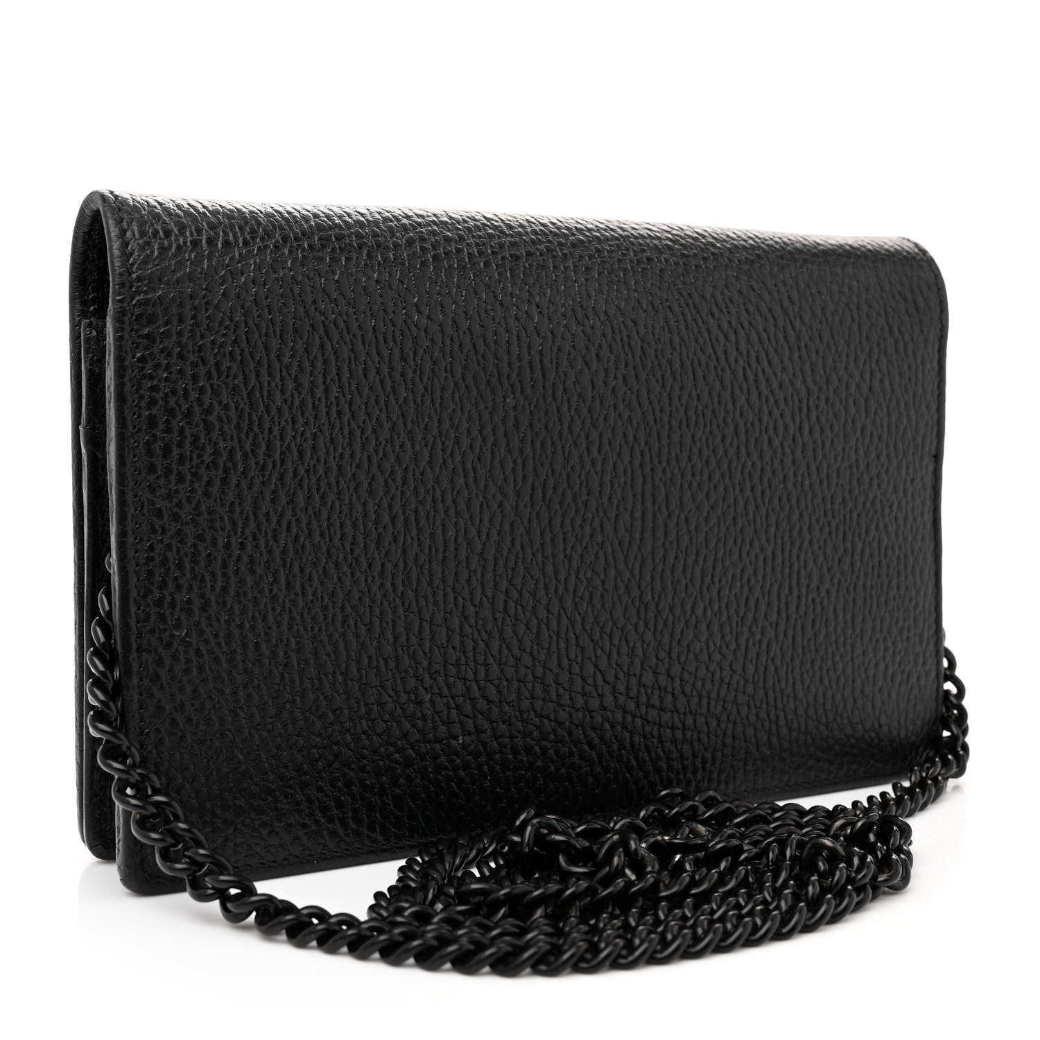 Gucci Dollar Calfskin Enamel Monochrome Mini GG Marmont Chain Wallet Black 3 of 11