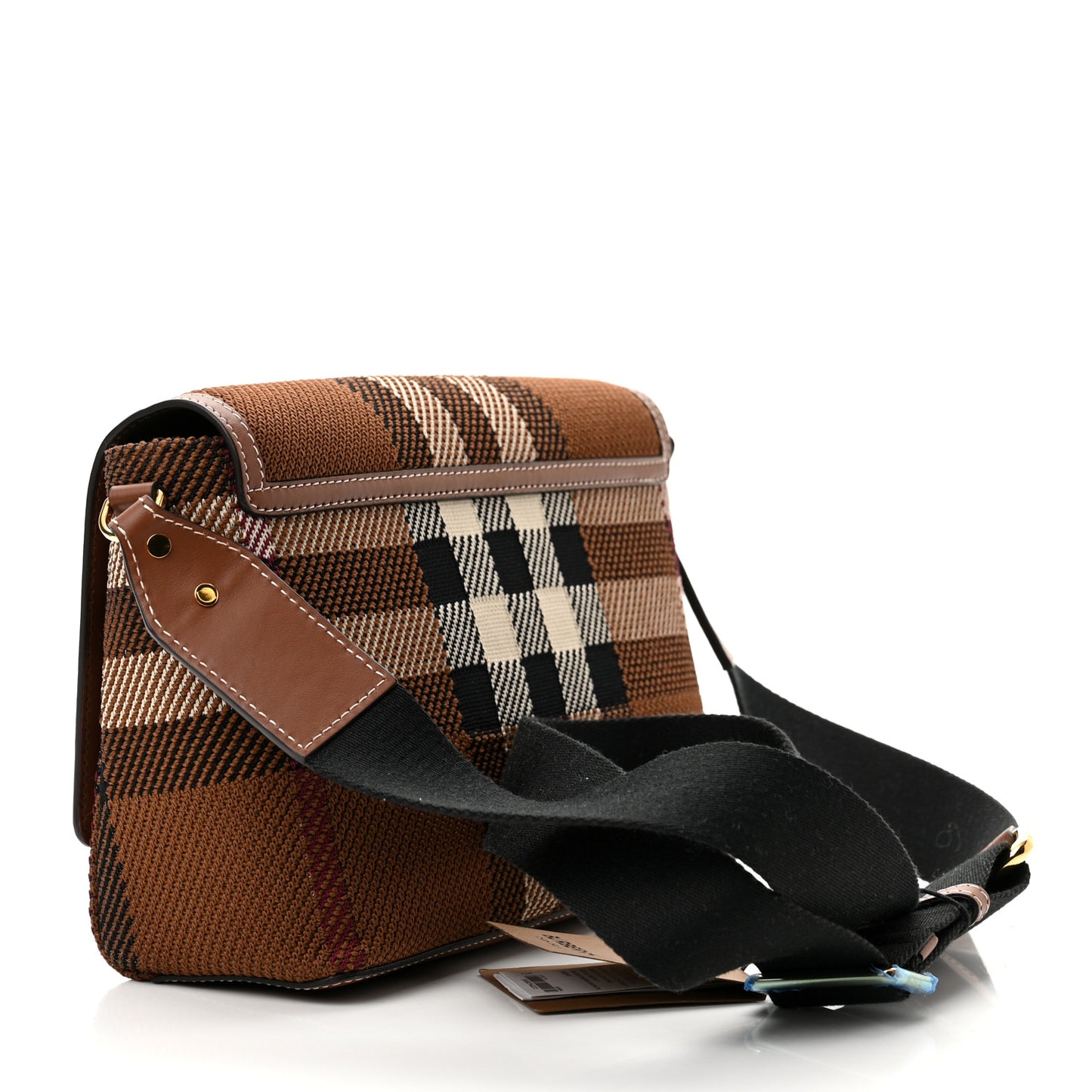 Calfskin Exaggerated Check Note Crossbody Bag Dark Birch Brown