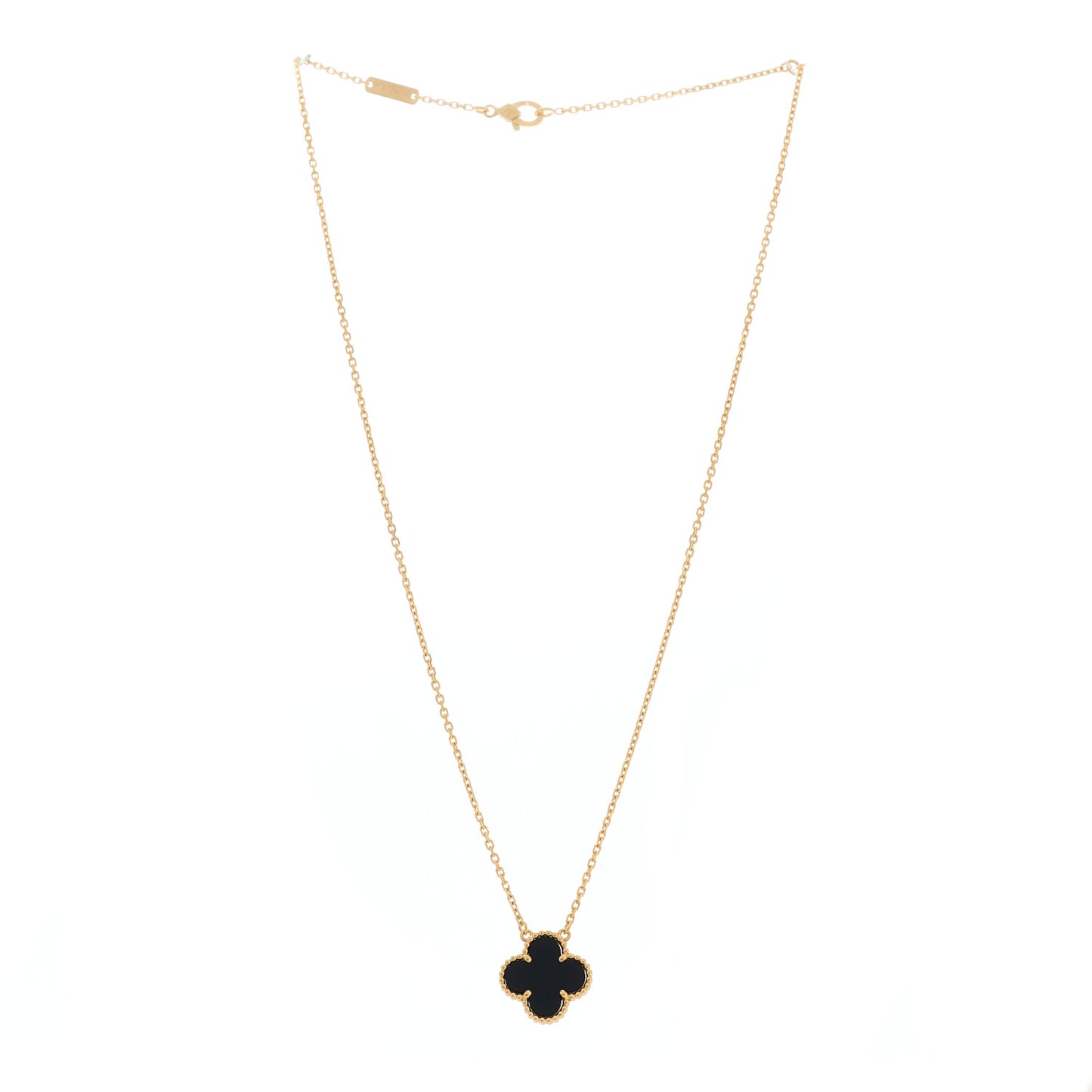 18K Yellow Gold Black Onyx Vintage Alhambra Pendant Necklace