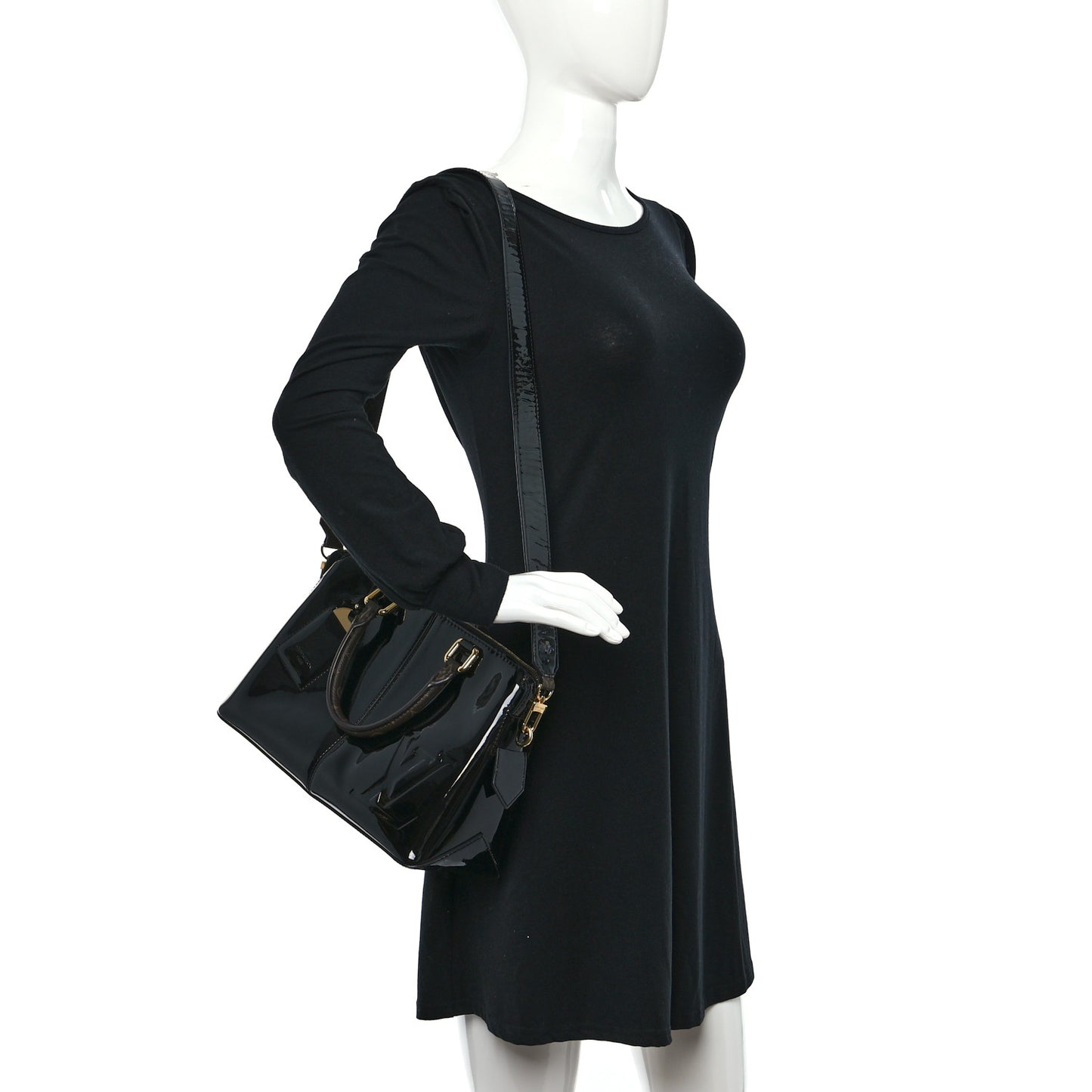 Patent Calfskin Miroir Tote Black