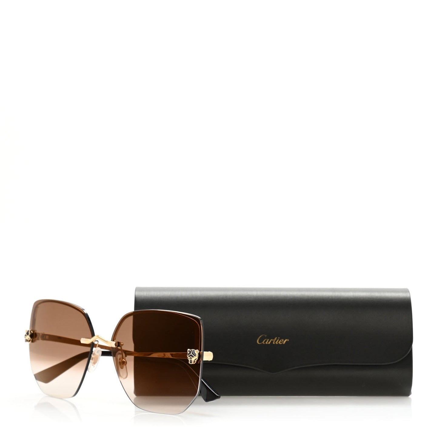 Panthere De Cartier Rimless Square Sunglasses Gold
