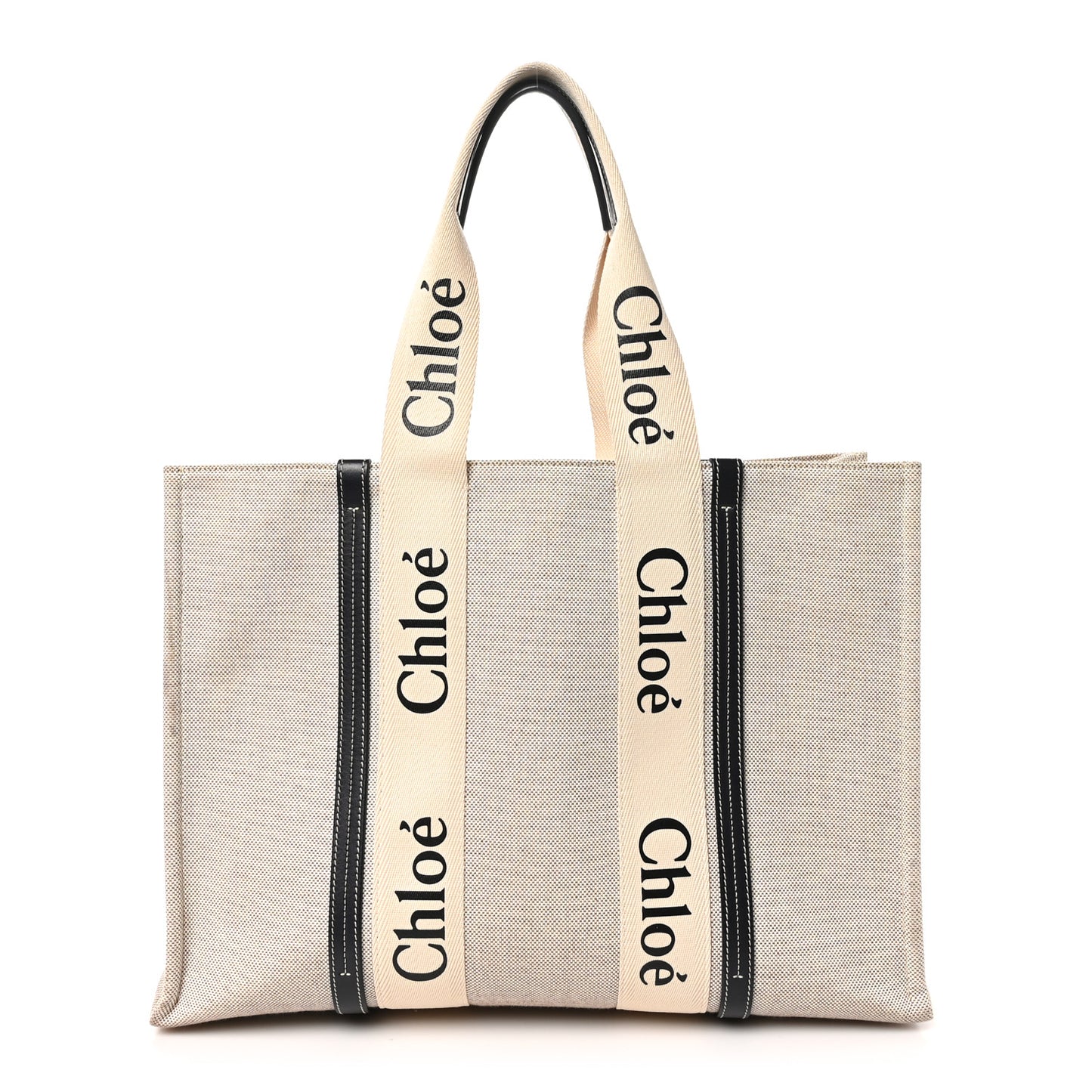Cotton Calfskin Large Woody Ribbon Tote White Black