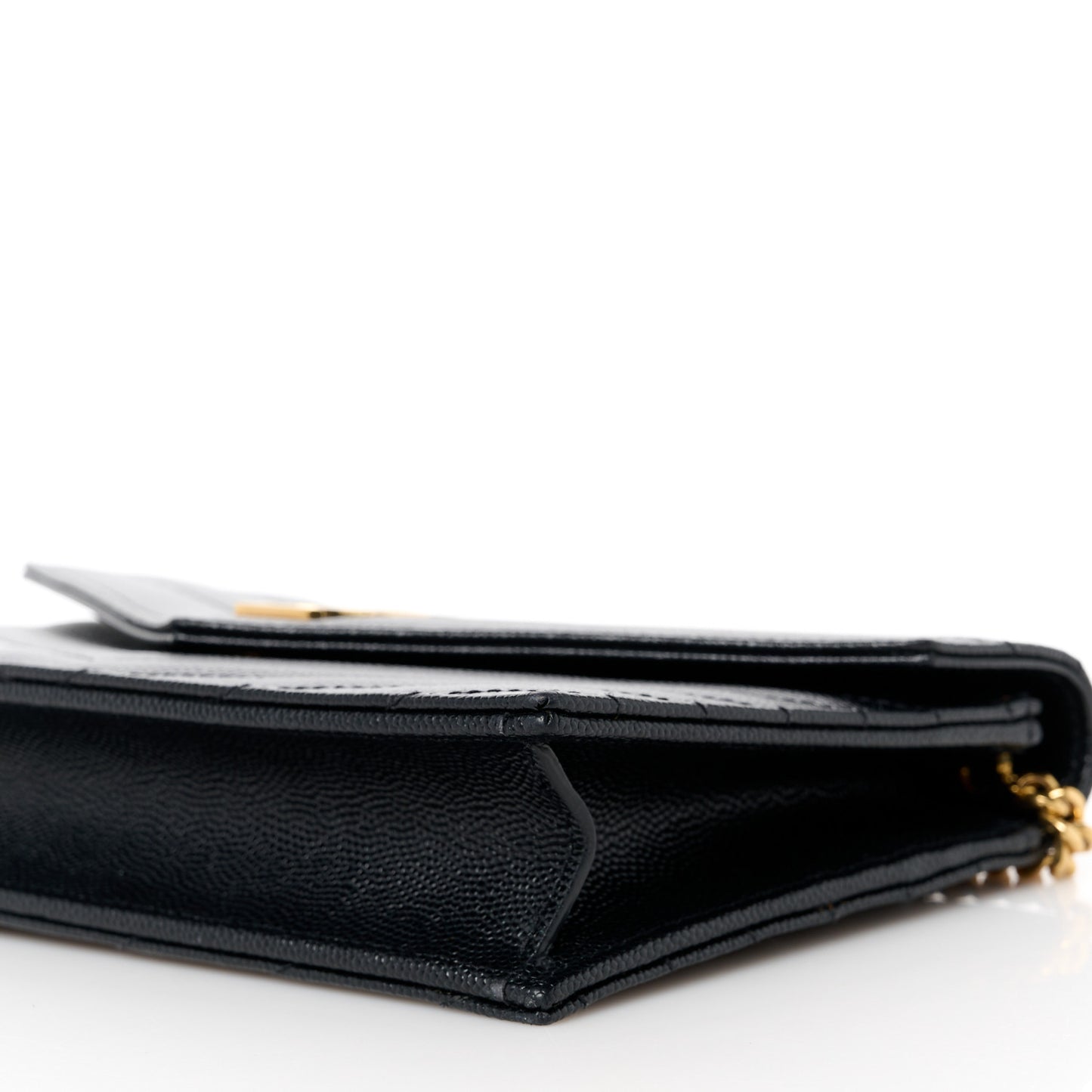 Grain De Poudre Matelasse Chevron Monogram Envelope Chain Wallet Black